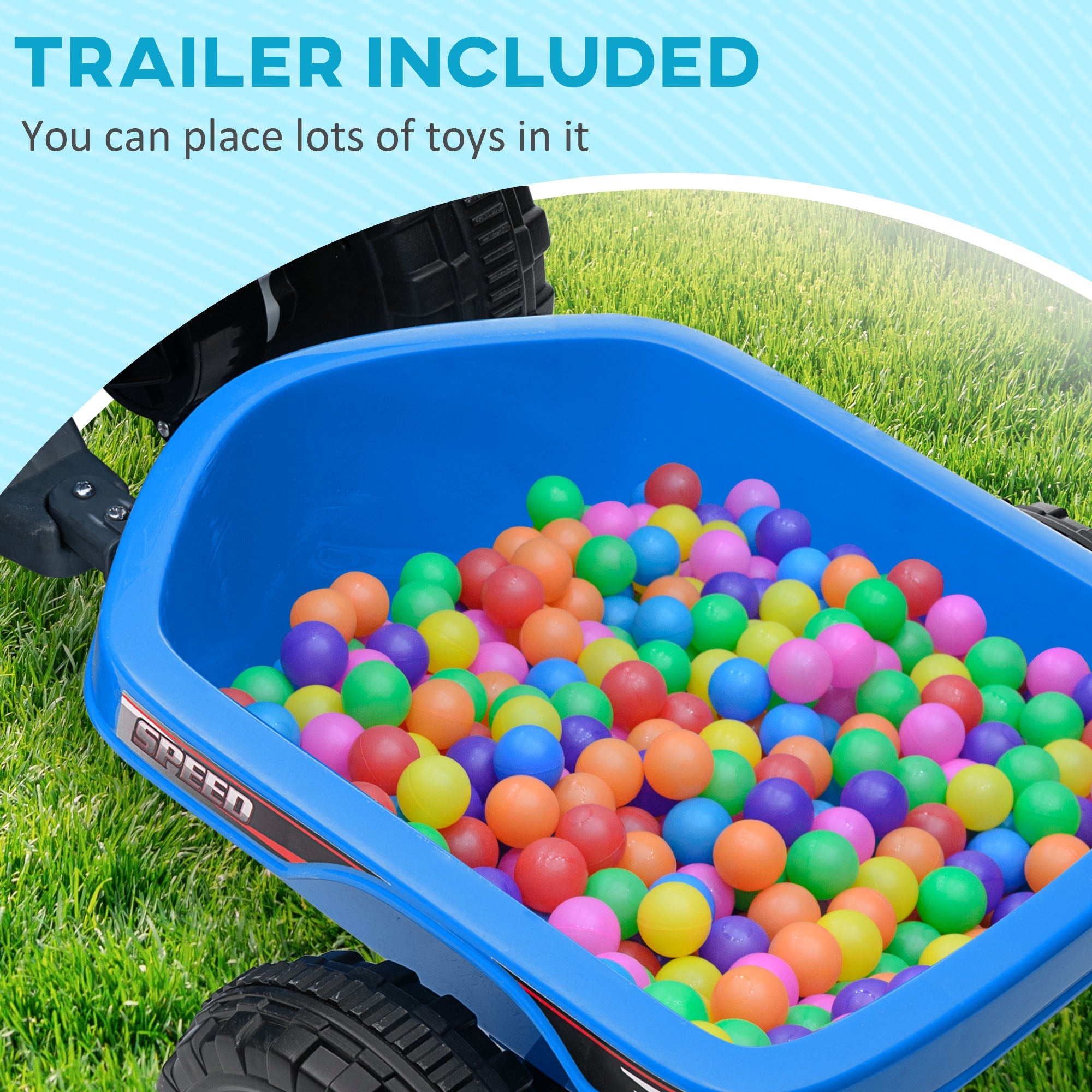 Aosom 6V Kids ATV Quad Battery Powered Electric Vehicle Back Trailer Wear-resistant Wheels Boys Girls Blue Toy