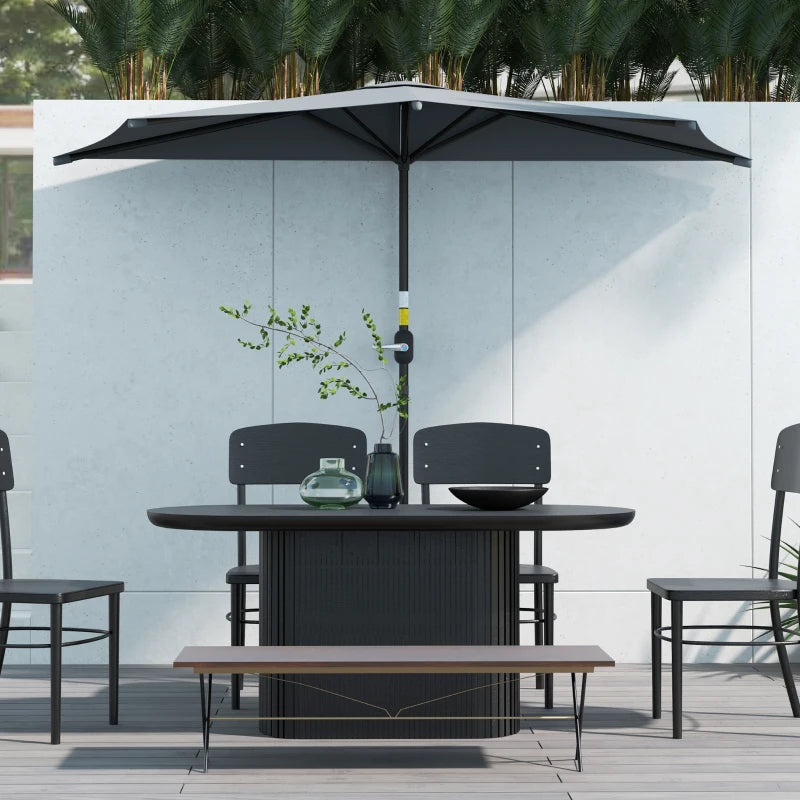 9.8ft Half Umbrella Semi Round Patio Parasol with Crank Handle, Top Vent for Garden, Balcony- NO BASE INCLUDED Dark Grey