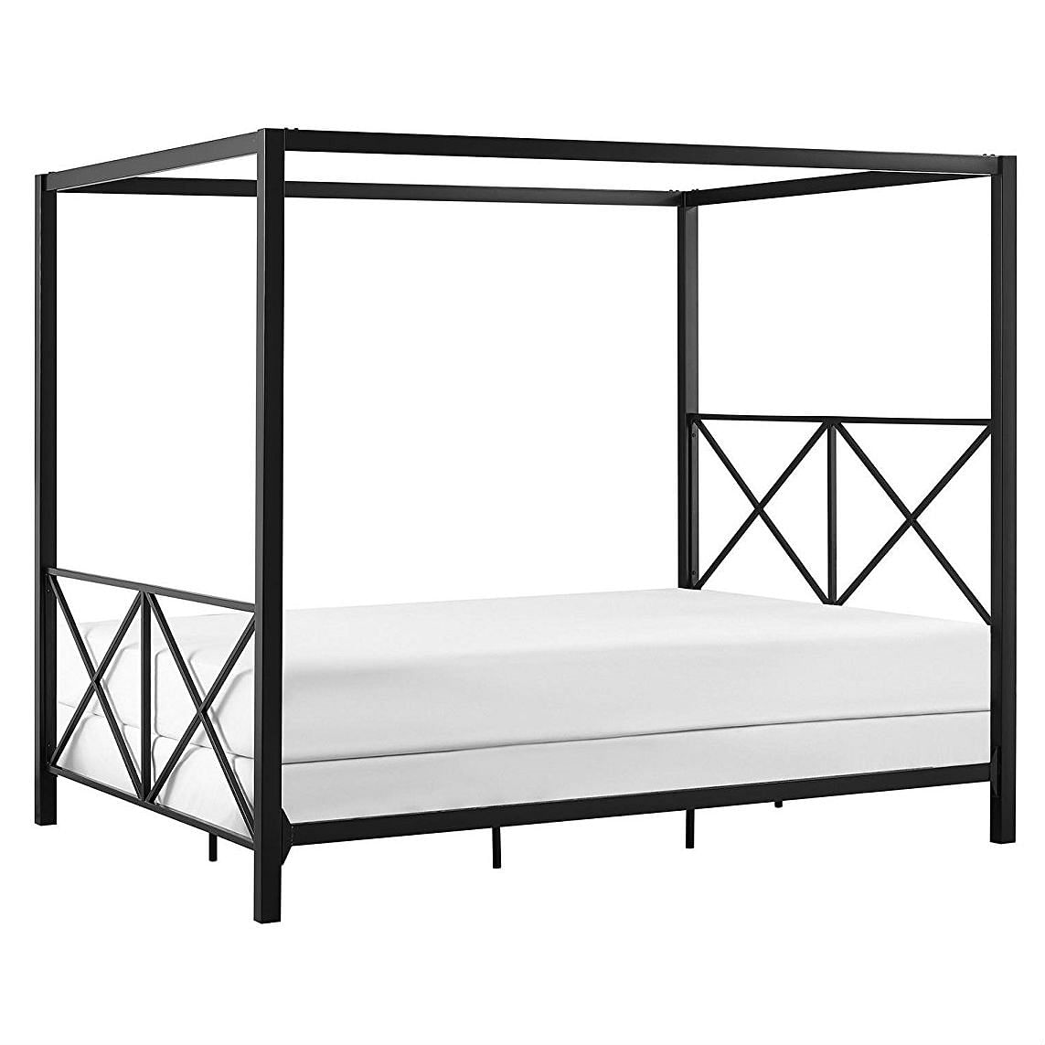 Queen size Modern Black Metal Four-Poster Canopy Bed Frame - Free Shipping