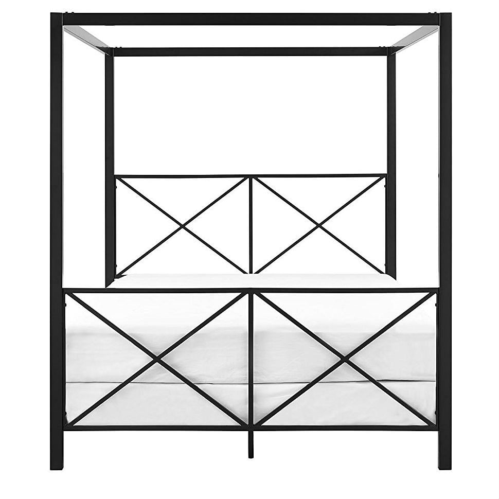 Queen size Modern Black Metal Four-Poster Canopy Bed Frame - Free Shipping