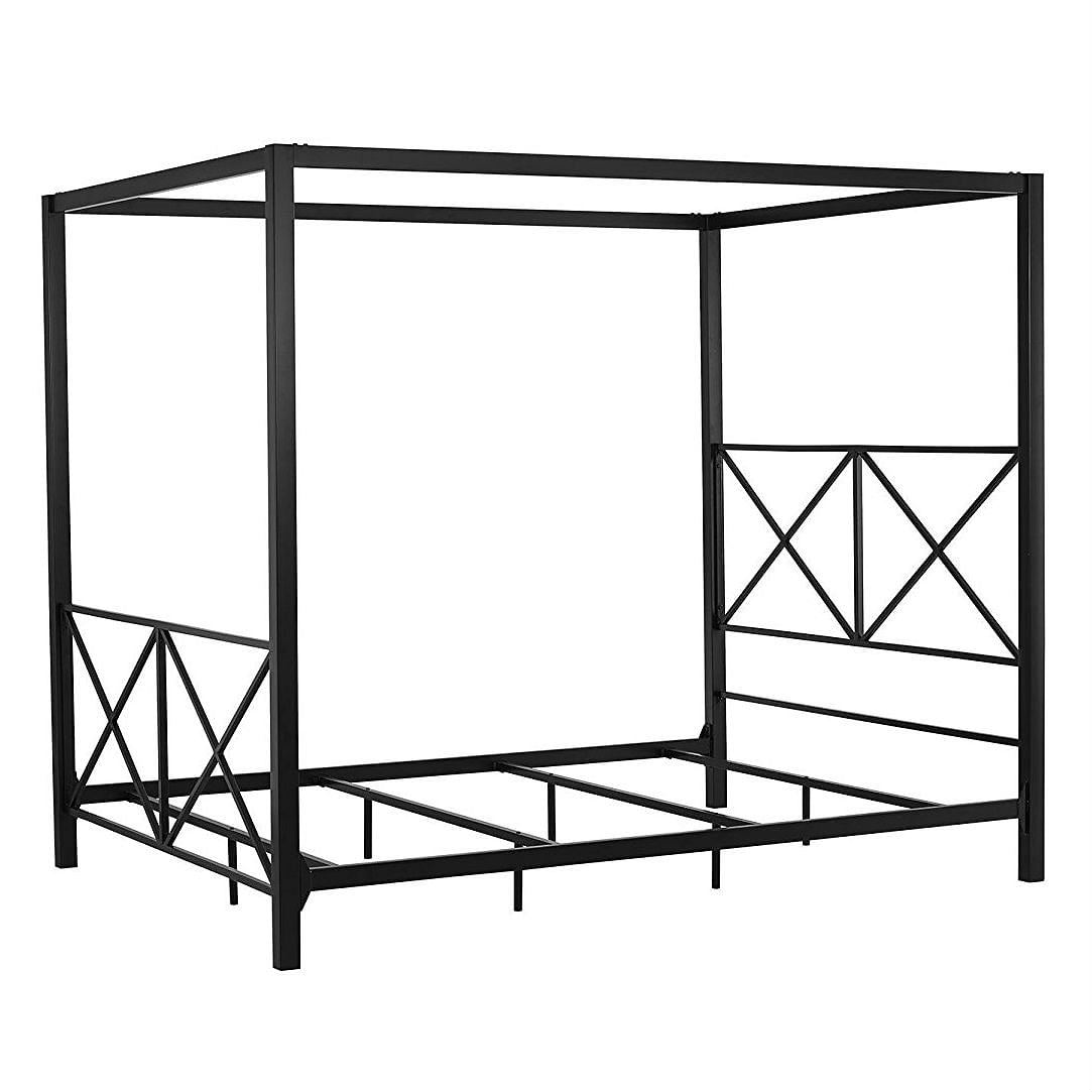 Queen size Modern Black Metal Four-Poster Canopy Bed Frame - Free Shipping
