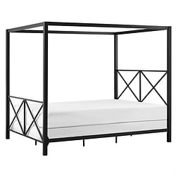 Queen size Modern Black Metal Four-Poster Canopy Bed Frame - Free Shipping