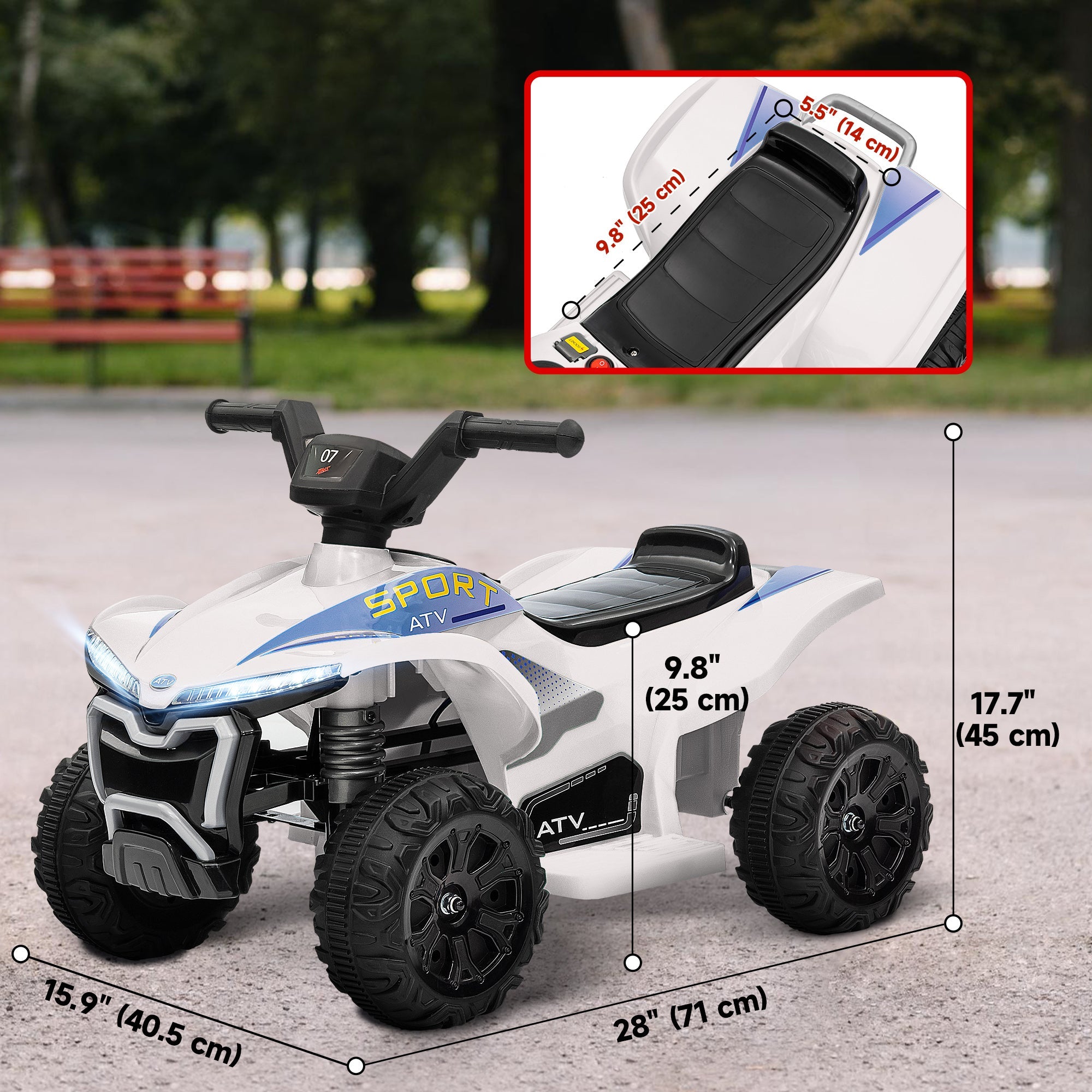 Qaba Kids ATV, 6V Battery Powered Electric Vehicle with Headlights, Forward/Reverse Switch for 18-36 Months, White