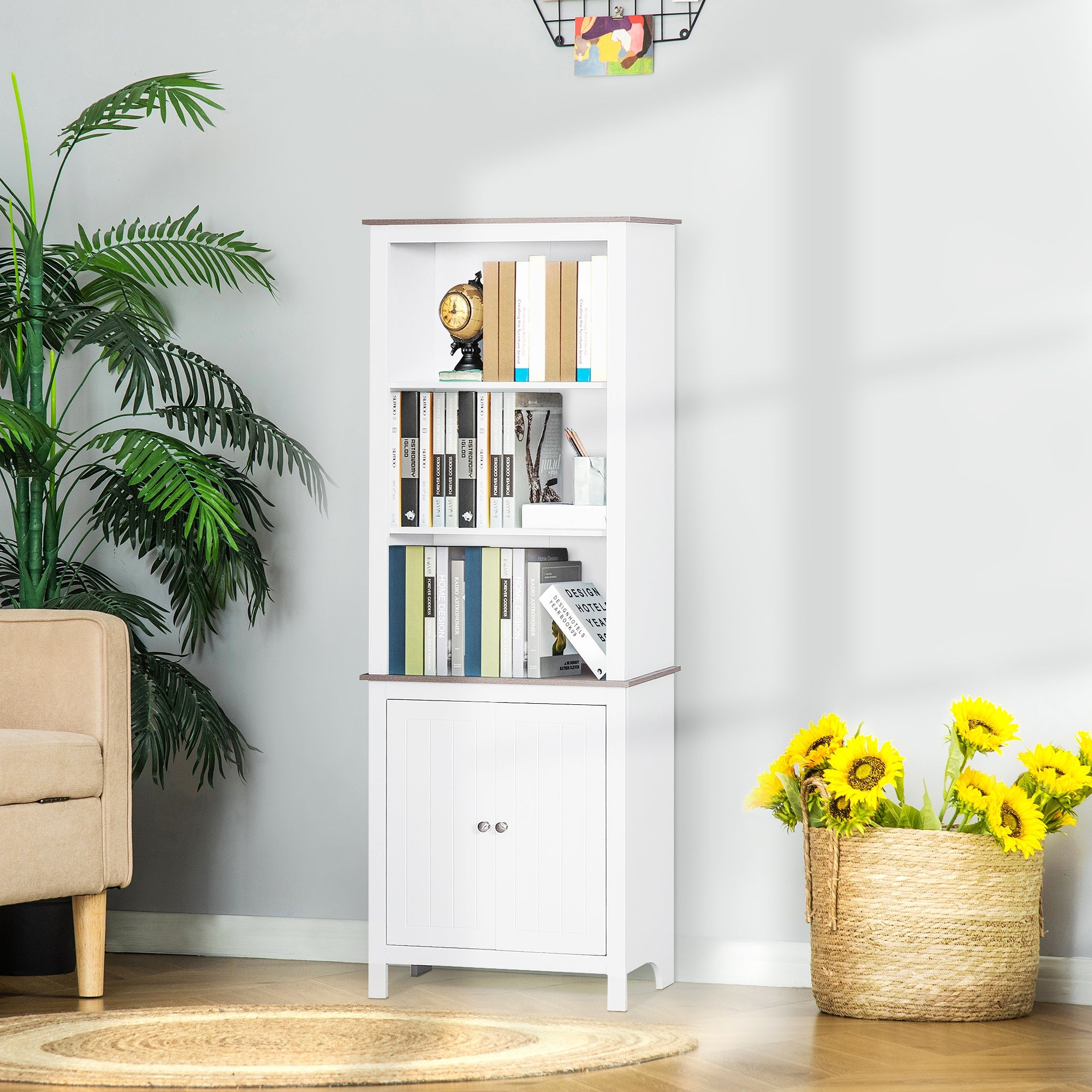 HOMCOM Vertical Storage Marvel: 69" Freestanding Linen Tower Cabinet with Double Door Shelves for Kitchen, Buffet, Bookcase