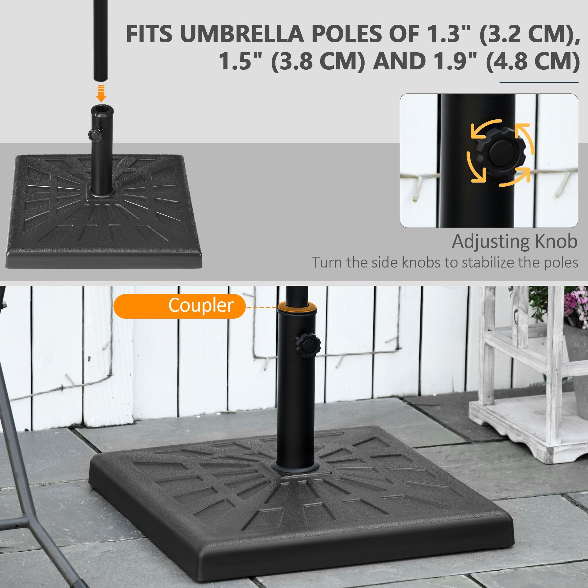 Outsunny 42 lb Heavy Duty Patio Umbrella Stand 20" Resin Square Market Holder for Outdoor Black