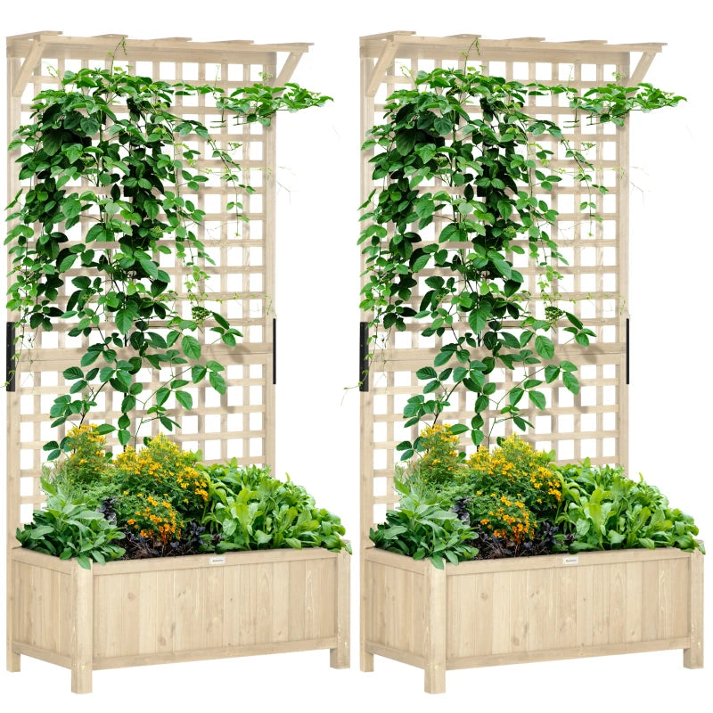 Wood Planter with Trellis for Vine Climbing, Raised Garden Bed, Privacy Screen for Backyard, Patio, Deck, Natural Wood