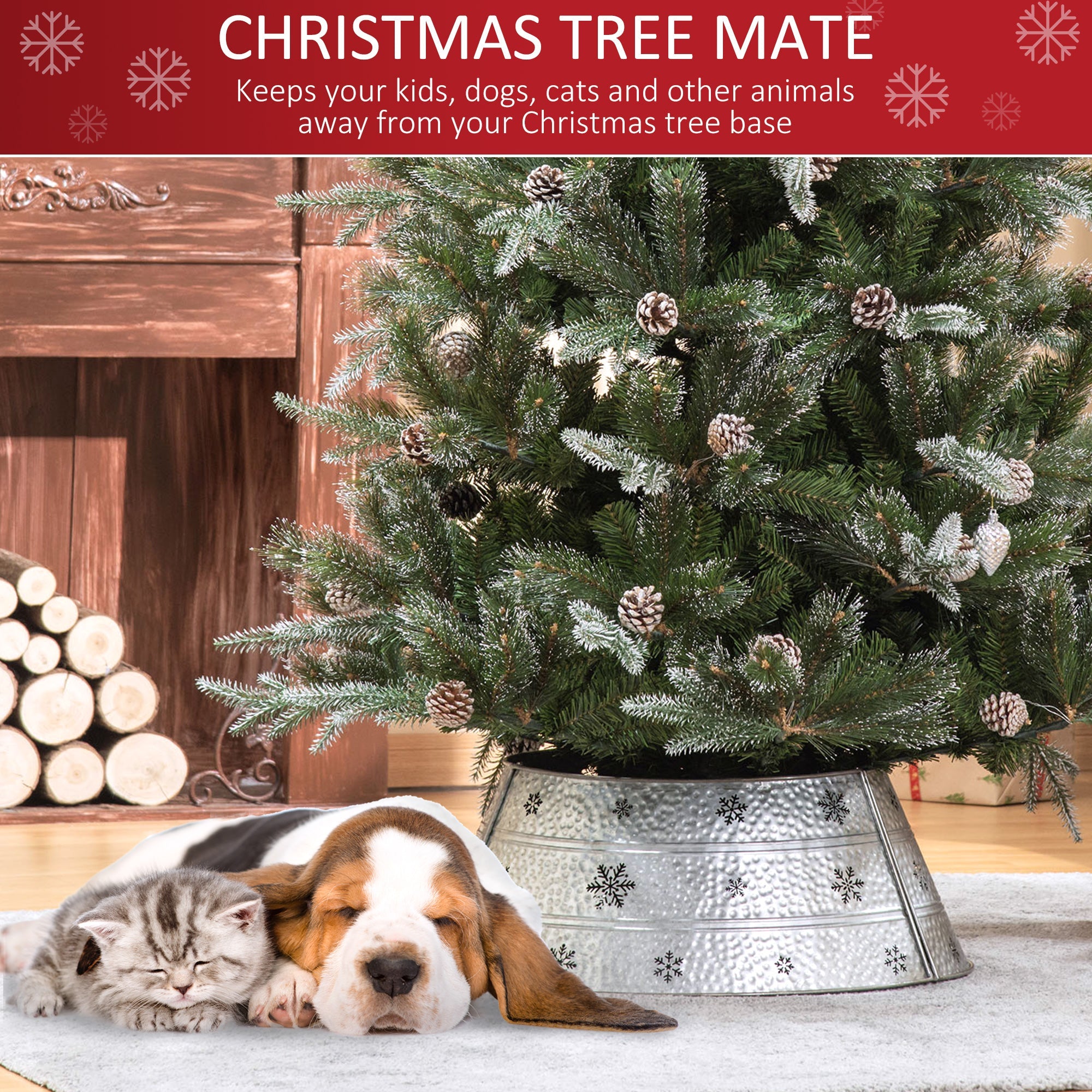 HOMCOM 26" Christmas Tree Base Cover, Christmas Tree Collar with Hollow Snowflake Pattern for Holiday, Party, Silver