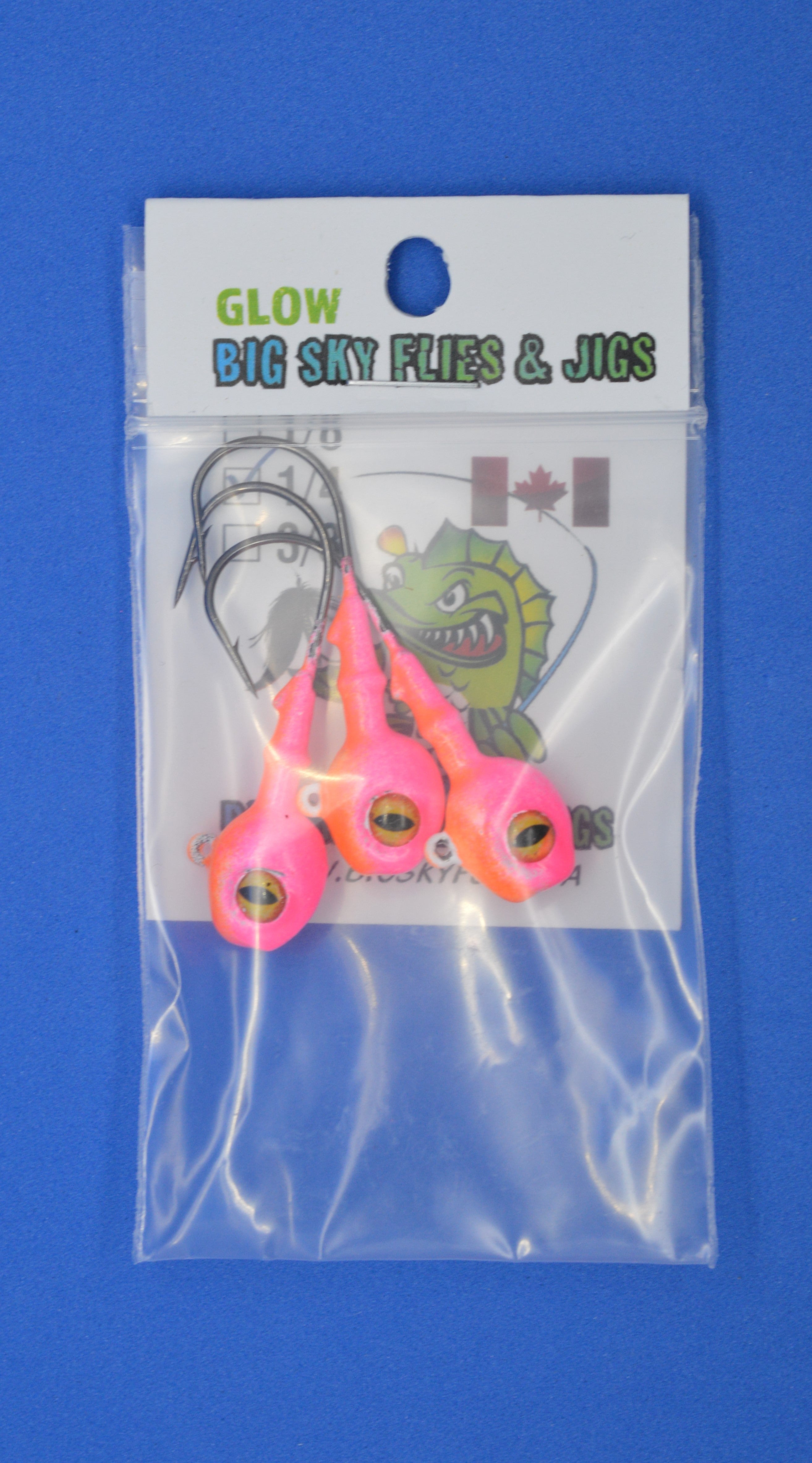 Big Sky Snake Eye 1/4oz Glow Jigs 3/pack