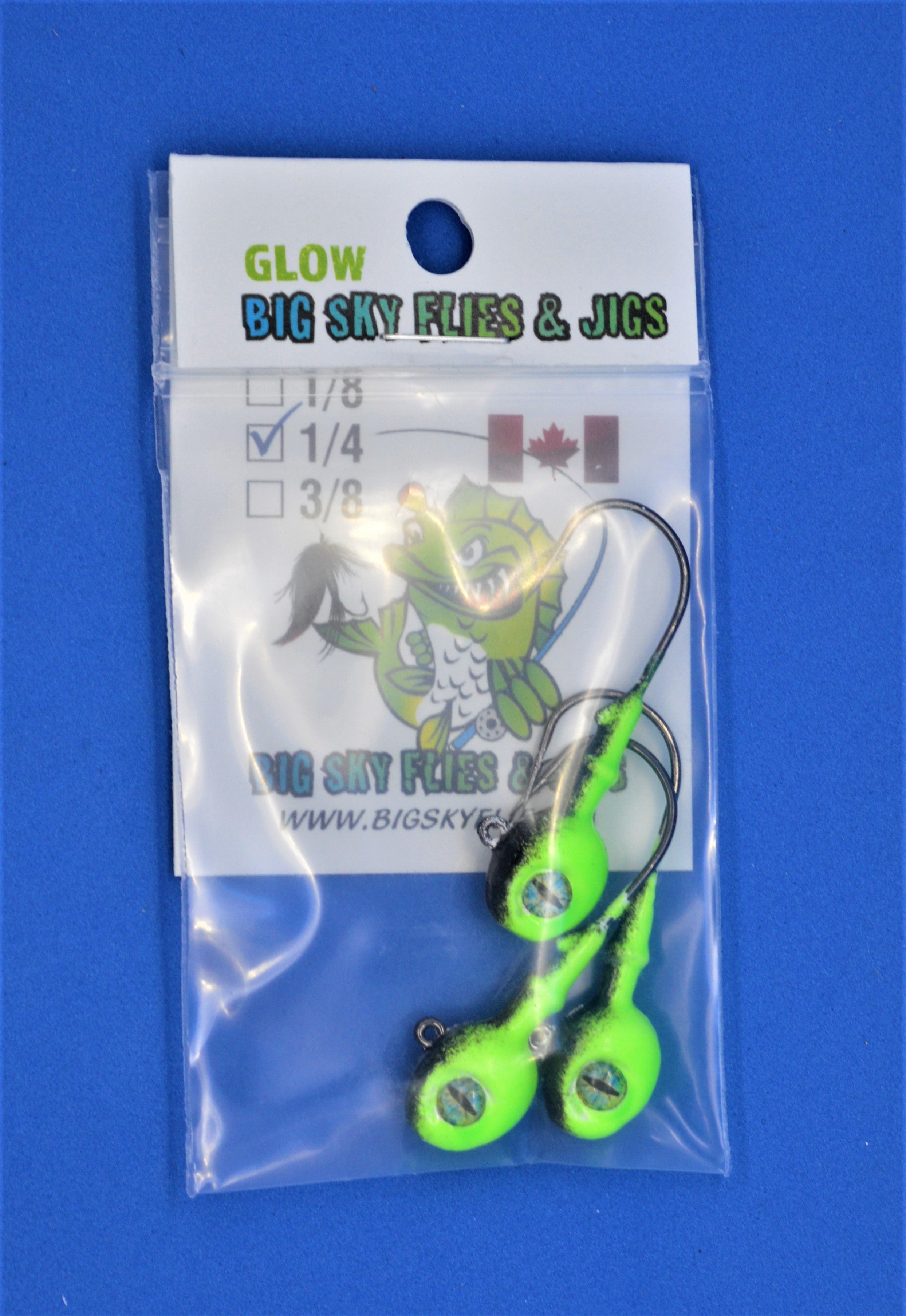 Big Sky Snake Eye 1/4oz Glow Jigs 3/pack