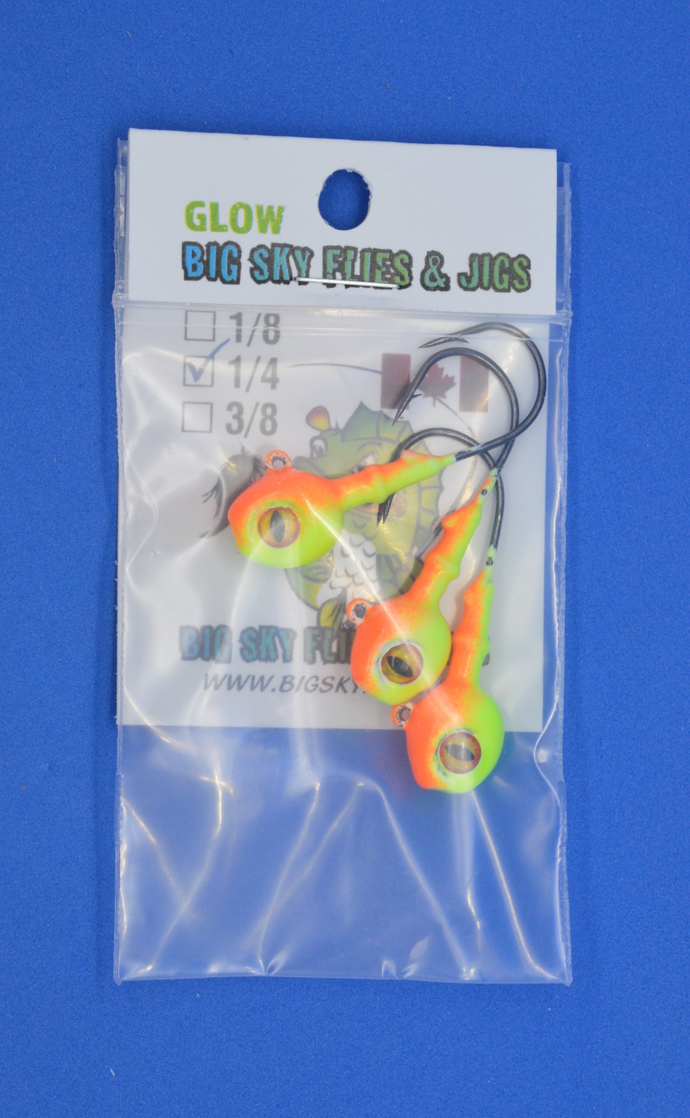 Big Sky Snake Eye 1/4oz Glow Jigs 3/pack