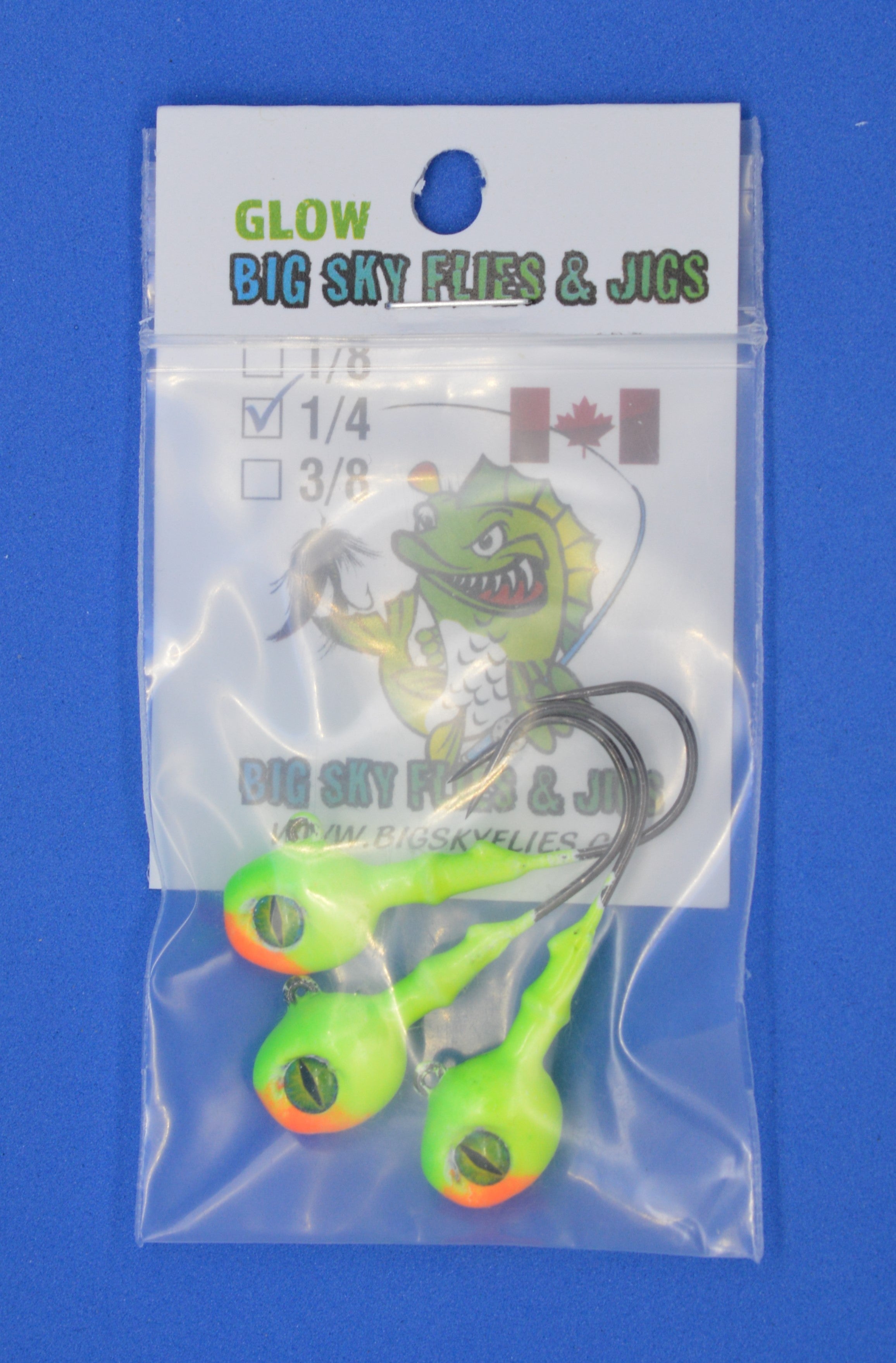 Big Sky Snake Eye 1/4oz Glow Jigs 3/pack