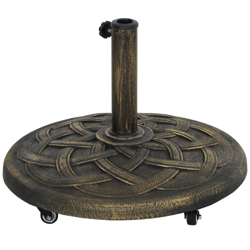 Round Patio Umbrella Base with Wheels, 44 lbs Resin Umbrella Stand Base, 1.3"/1.5"/1.9" Umbrella Poles Bronze