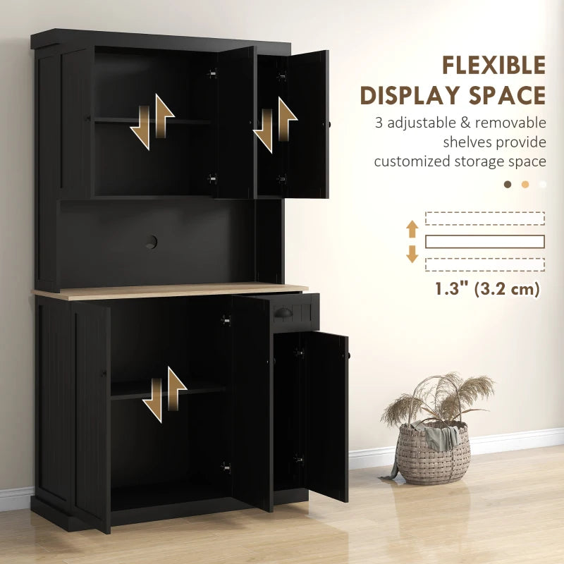 71" Kitchen Pantry Buffet with Hutch Storage Cabinet Microwave Oven Stand with Drawer, Black