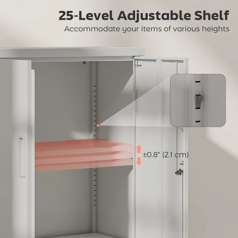 Lateral Filing Cabinet, Metal Storage Cabinet, Garage Cabinet with Double Locks, Adjustable Shelf and File Drawer, White