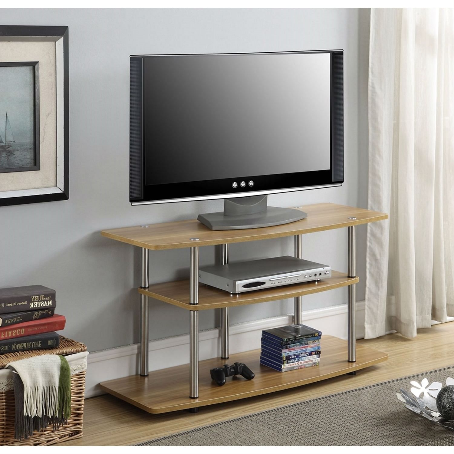 Modern Wood Metal TV Stand Entertainment Center in Light Oak Finish - Free Shipping
