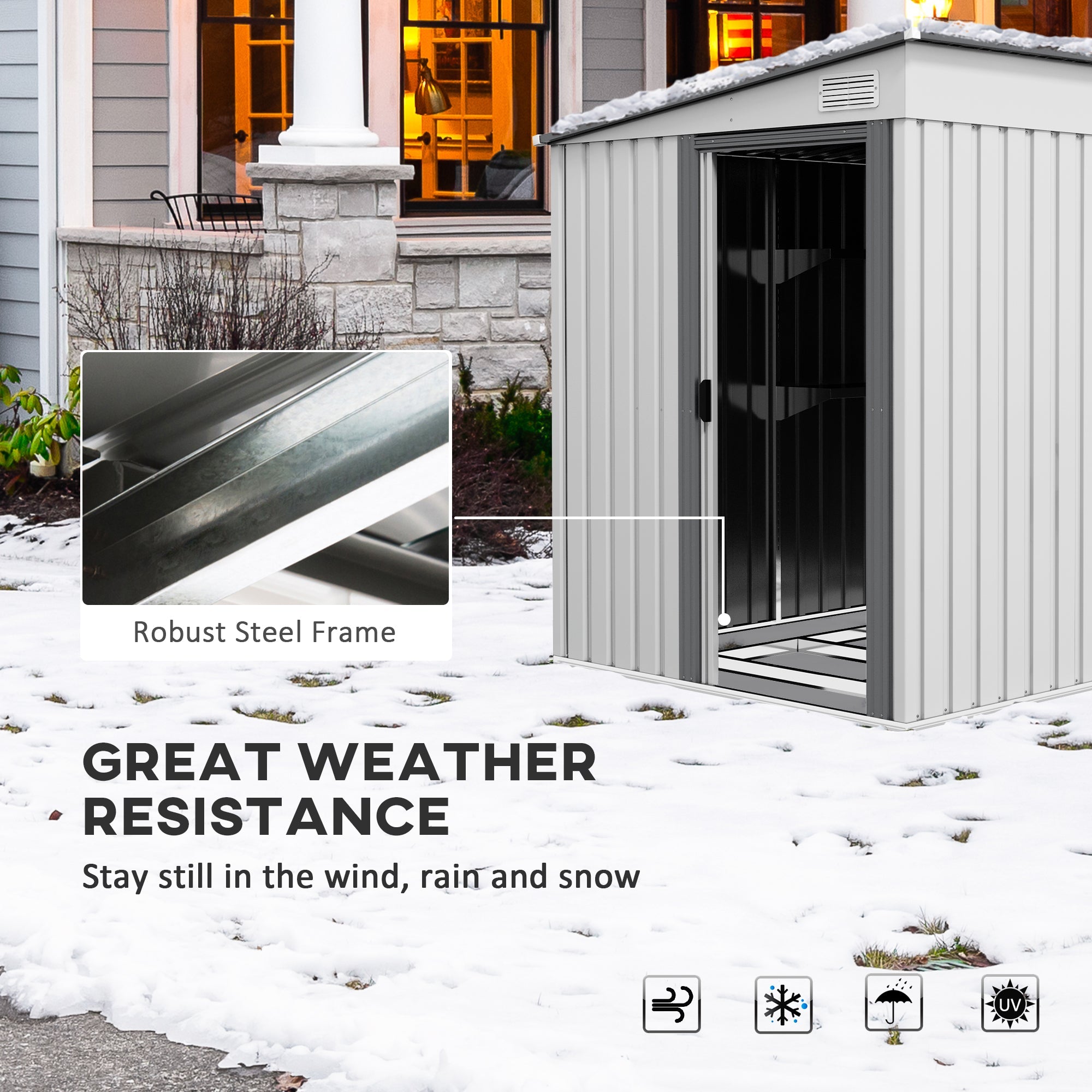 Outsunny 5'x7' Lean-To Metal Garden Shed: Galvanized Storage with Sliding Door, Foundation in Grey Color
