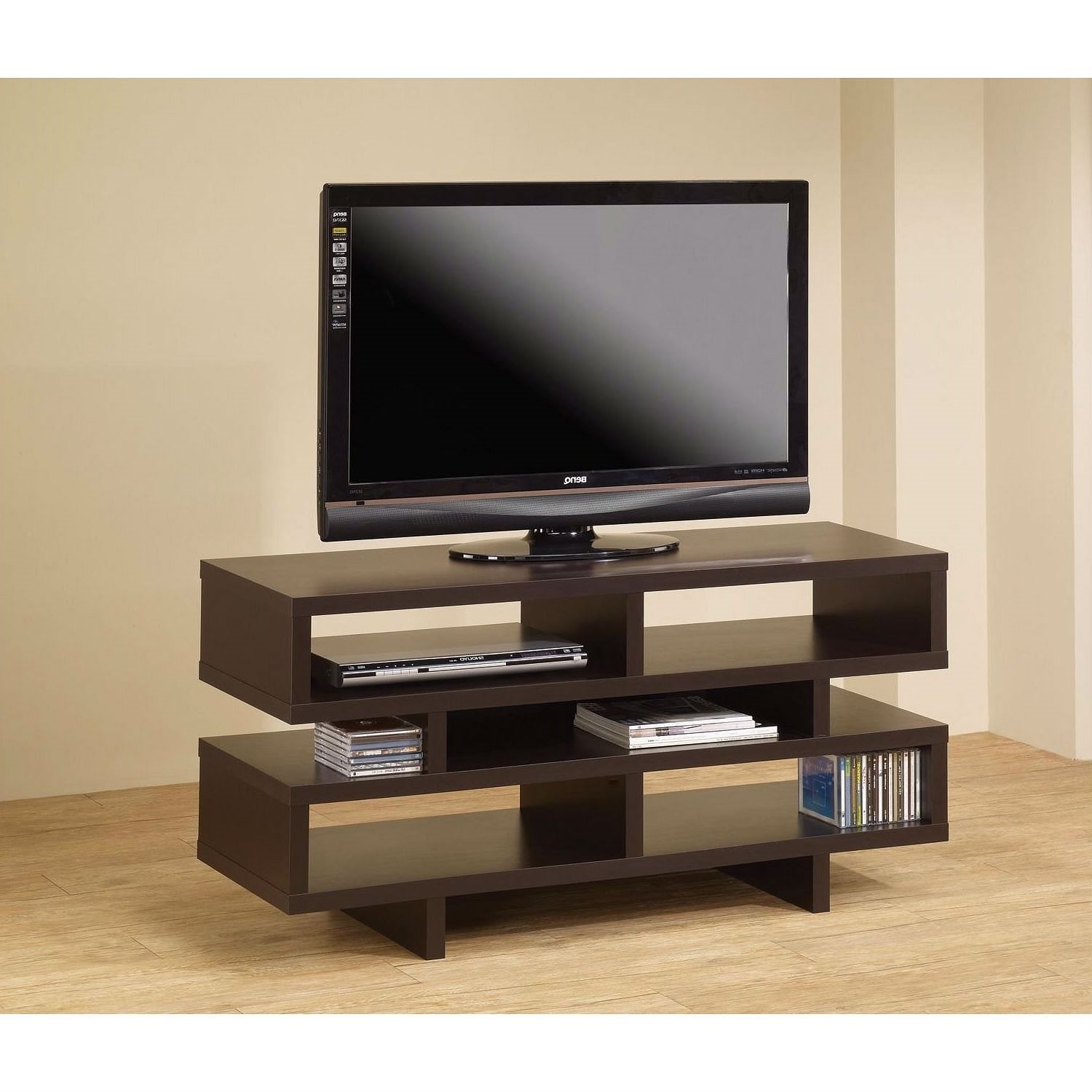 Modern TV Stand Entertainment Center in Dark Brown Cappuccino Wood Finish - Free Shipping