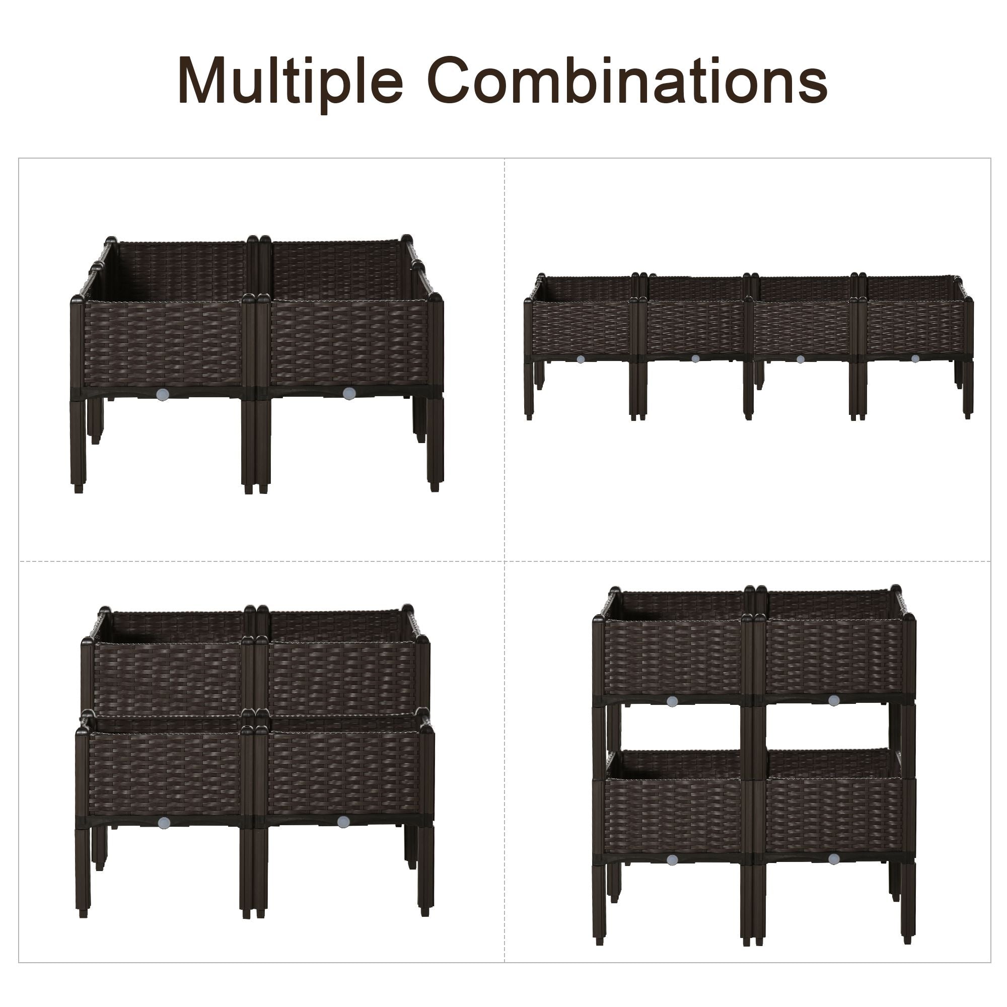 Outsunny 4-piece Raised Garden Bed PP Stackable Flower Vegetable Herb Grow Box Plant Stand