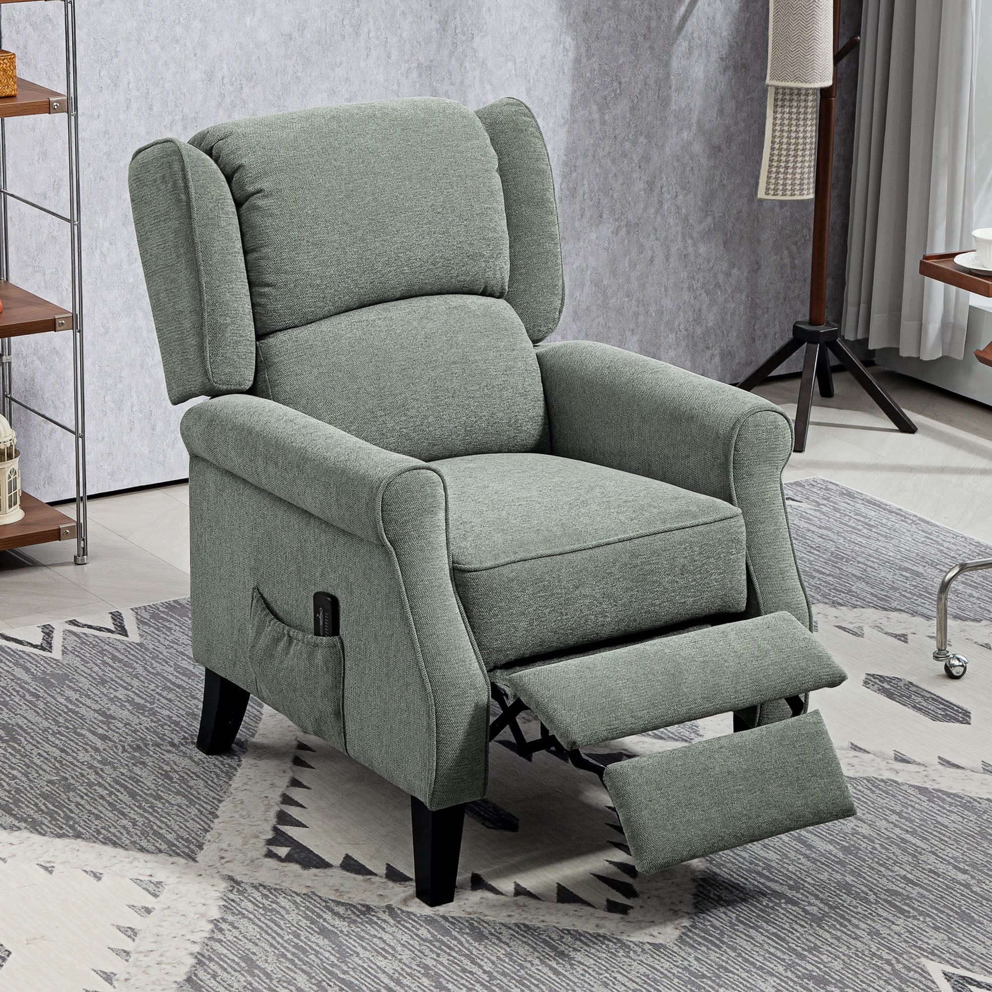 HOMCOM Push Back Recliner Chair, Vibration Massage Recliner for Living Room with Extendable Footrest, Remote, Dark Green