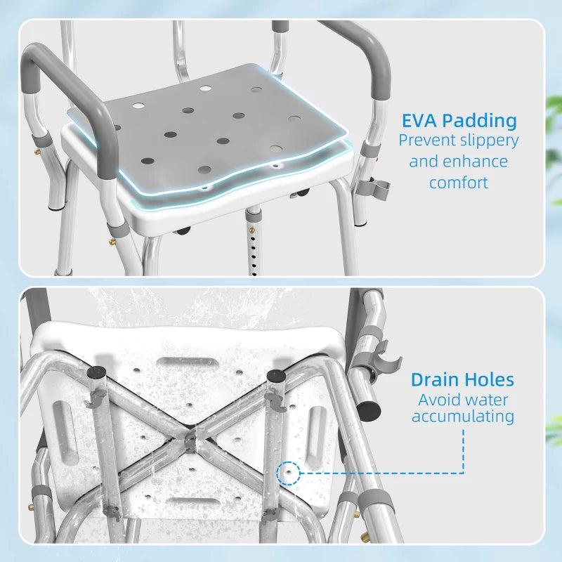 Adjustable Shower Chair with Arms Back and Padded Seat, Light Grey