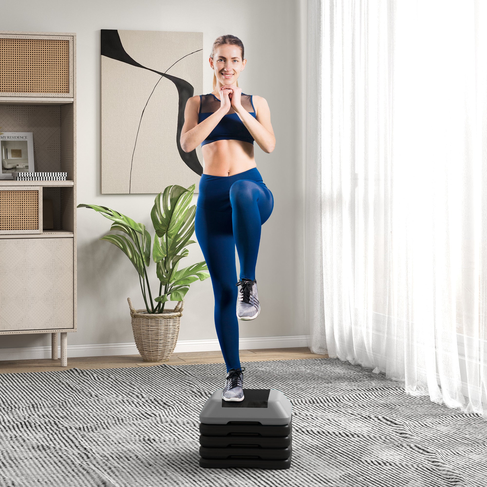 Soozier 5-Level Height Adjustable Stepper, Aerobic Exercise Step Platform, 4" 6" 8" 10" 12", Grey