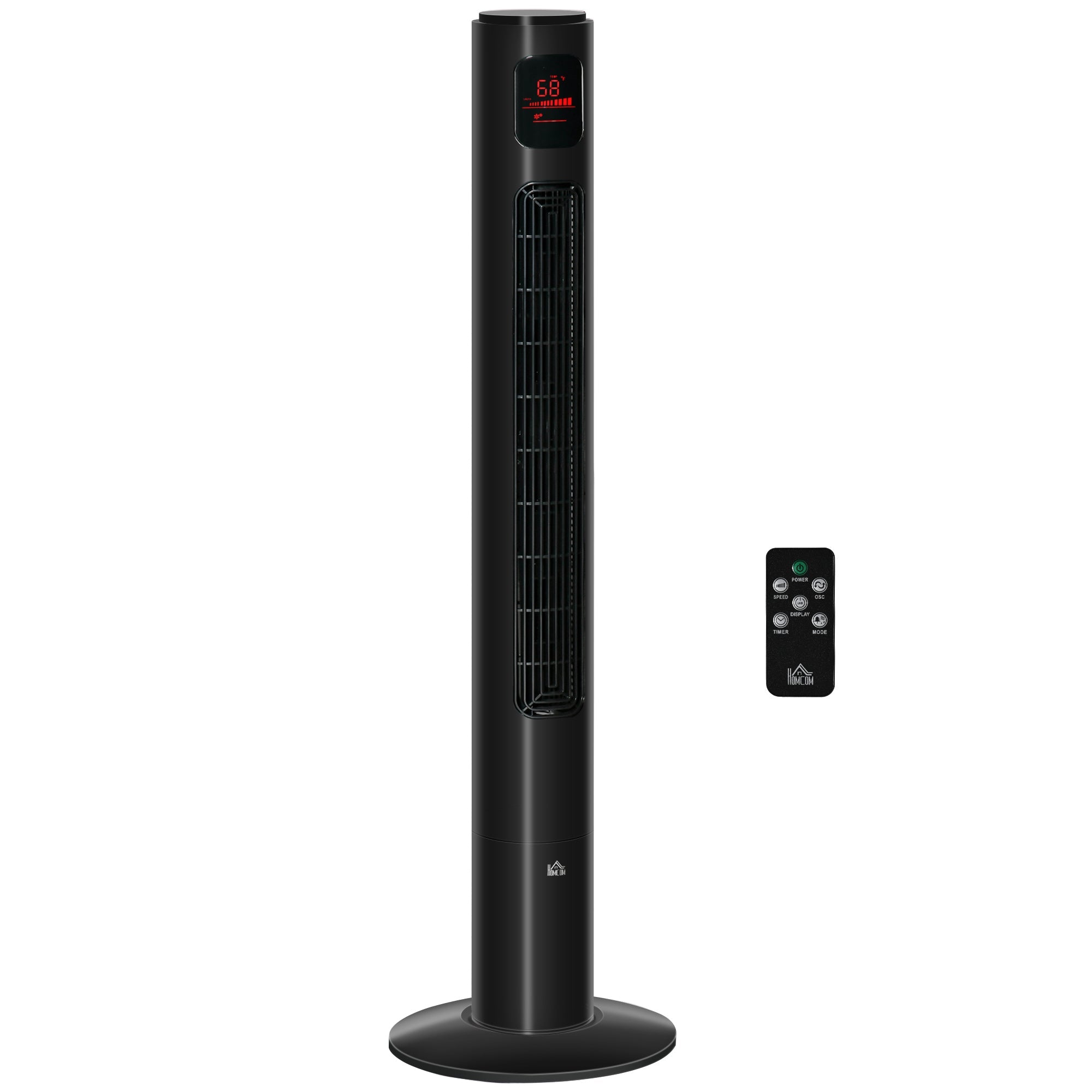 HOMCOM Oscillating Tower Fan Standup Cooling 3 Speed 12h Timer LED Remote Black for Efficient Air Circulation