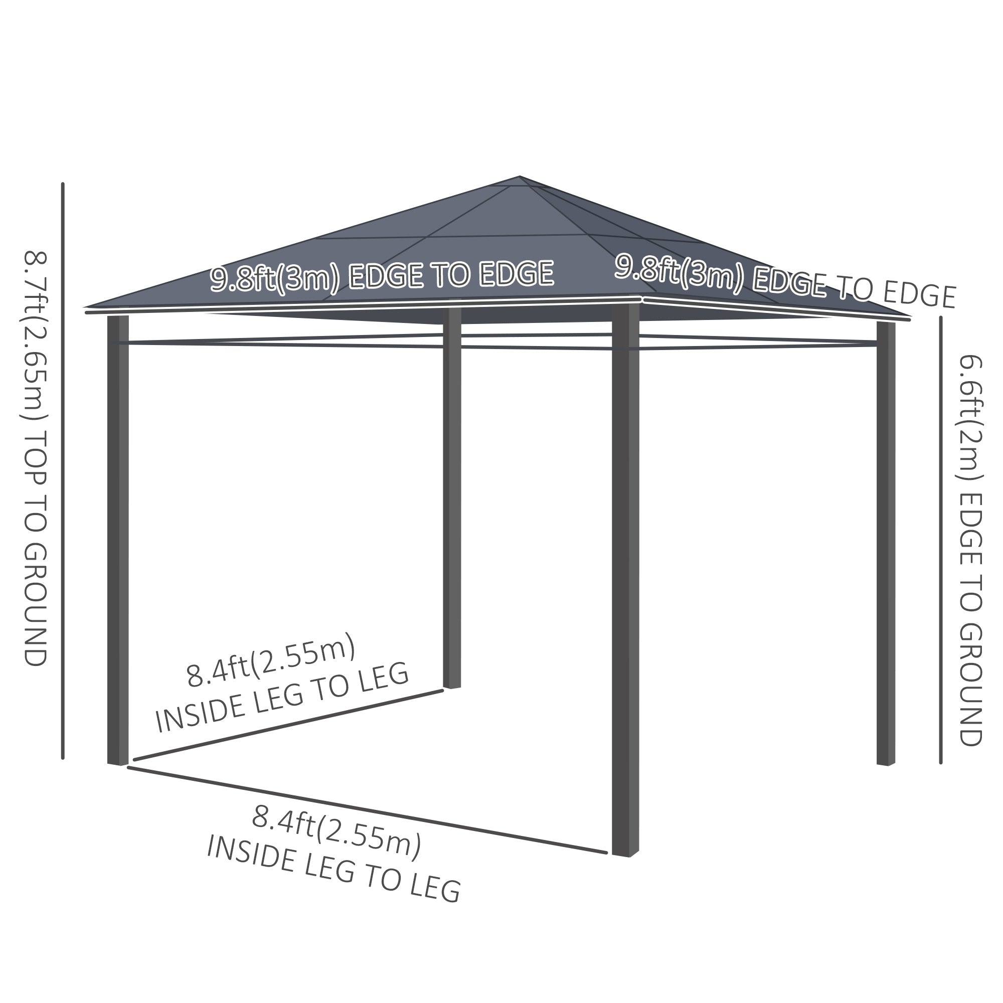 Outsunny 10'x10' Outdoor Patio Polycarbonate Hardtop Gazebo Aluminum Frame with Curtains Dark Grey