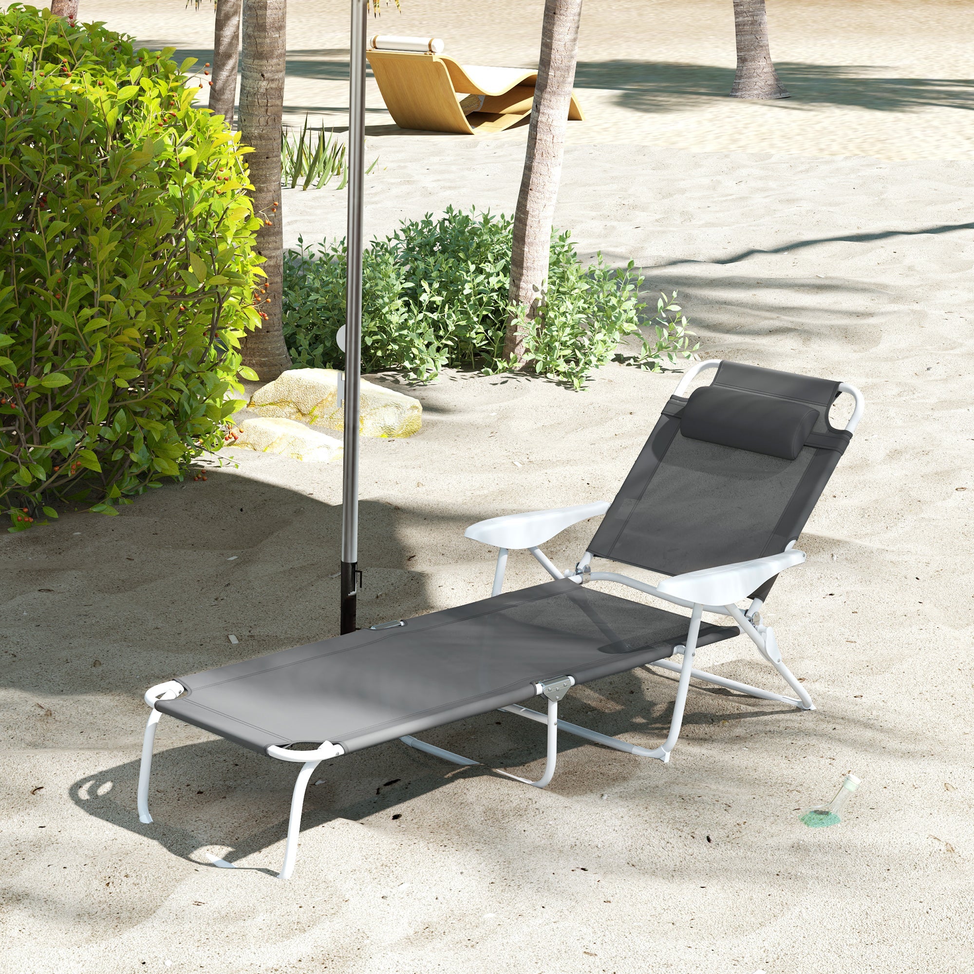 Outsunny Outdoor Sun Lounger, Folding Chaise Lounge with 4-level Adjustable Backrest, Charcoal Grey