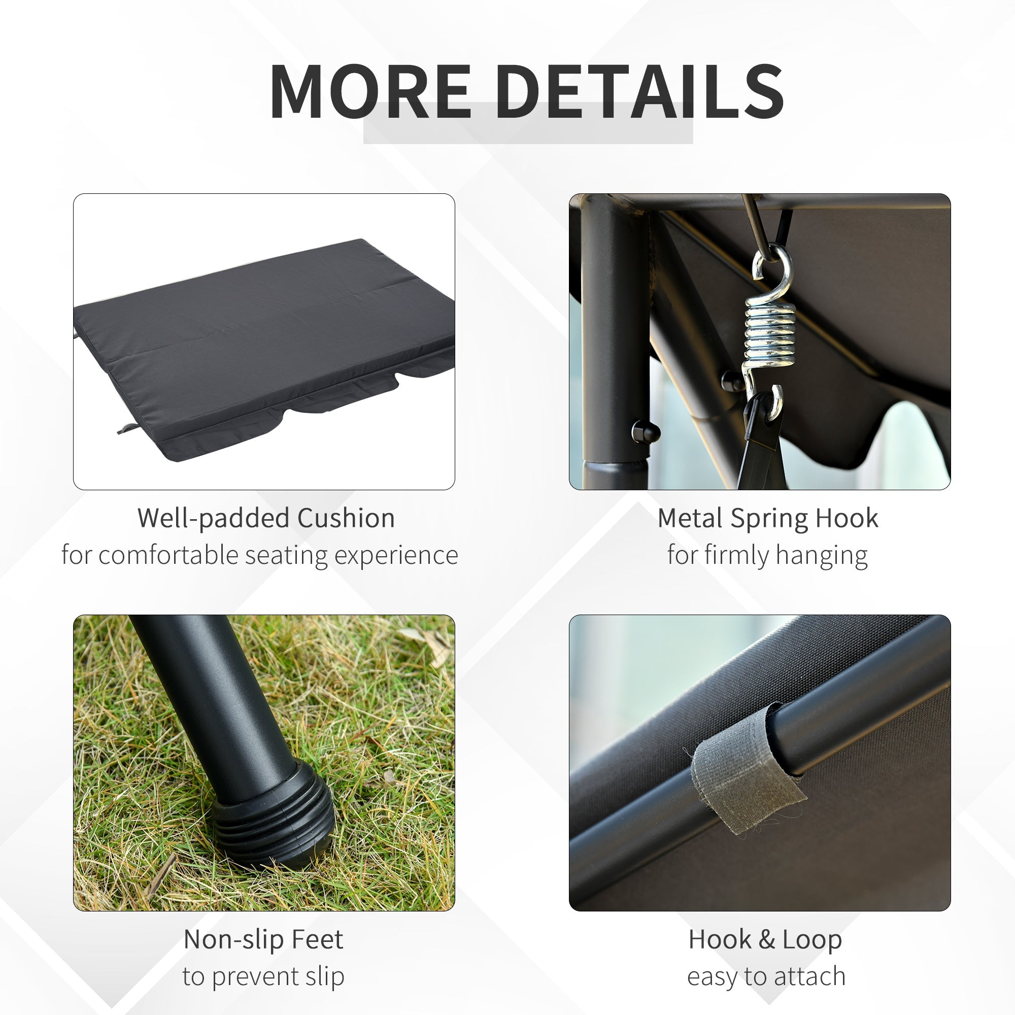 Outsunny Convertible Patio Swing Chair Garden 3 Person Hammock Outdoor Lounge Bed Cushioned with Tilt Canopy Dark Grey