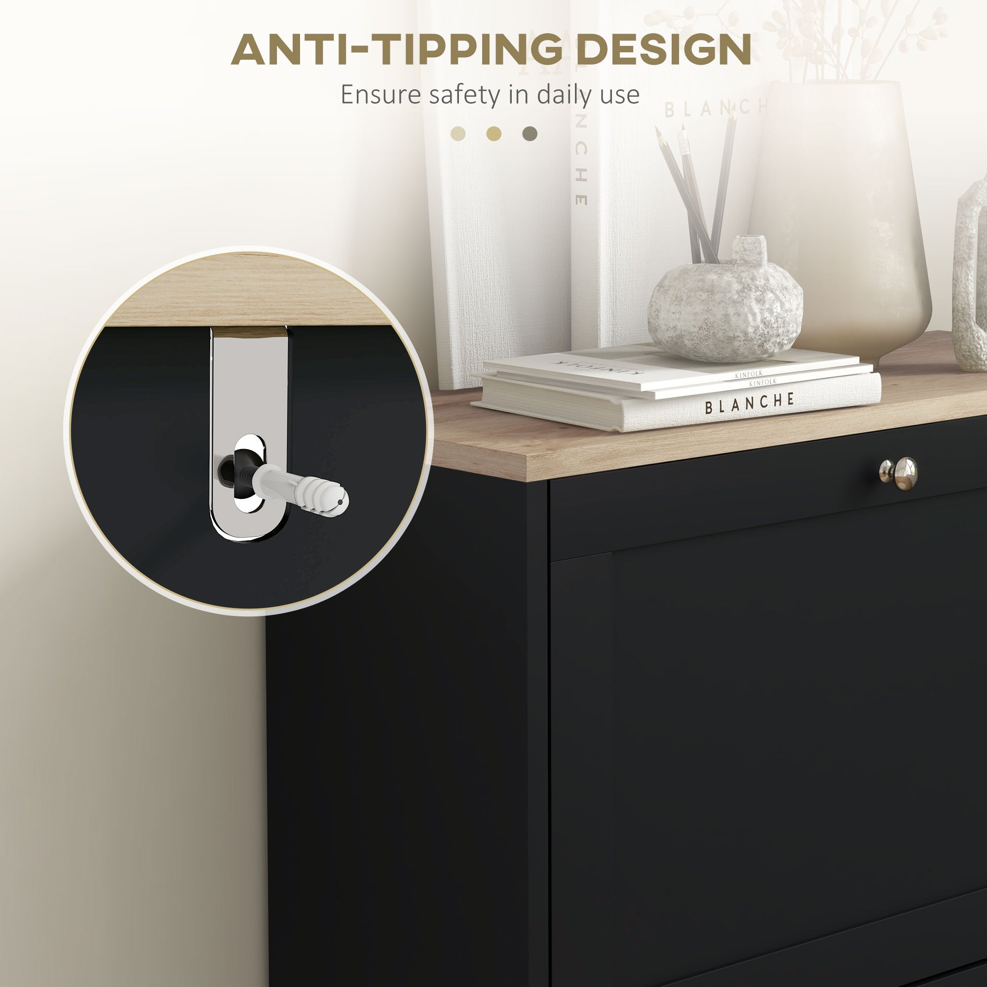 HOMCOM Slim Shoe Storage Cabinet, Modern Shoe Cabinet with 2 Flip Drawers and Adjustable Shelves for 12 Pairs, Black