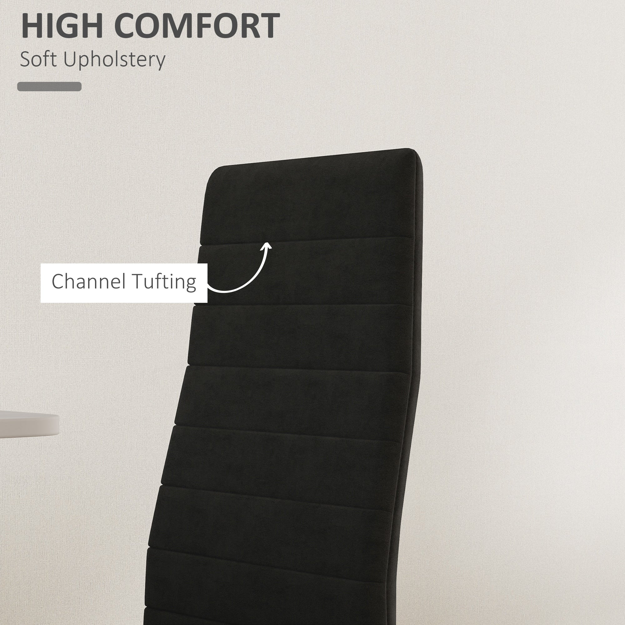 HOMCOM Modern Dining Chairs, Set of 4, High Back Upholstery and Metal Legs for the Living Room, Kitchen, Home Office, Black