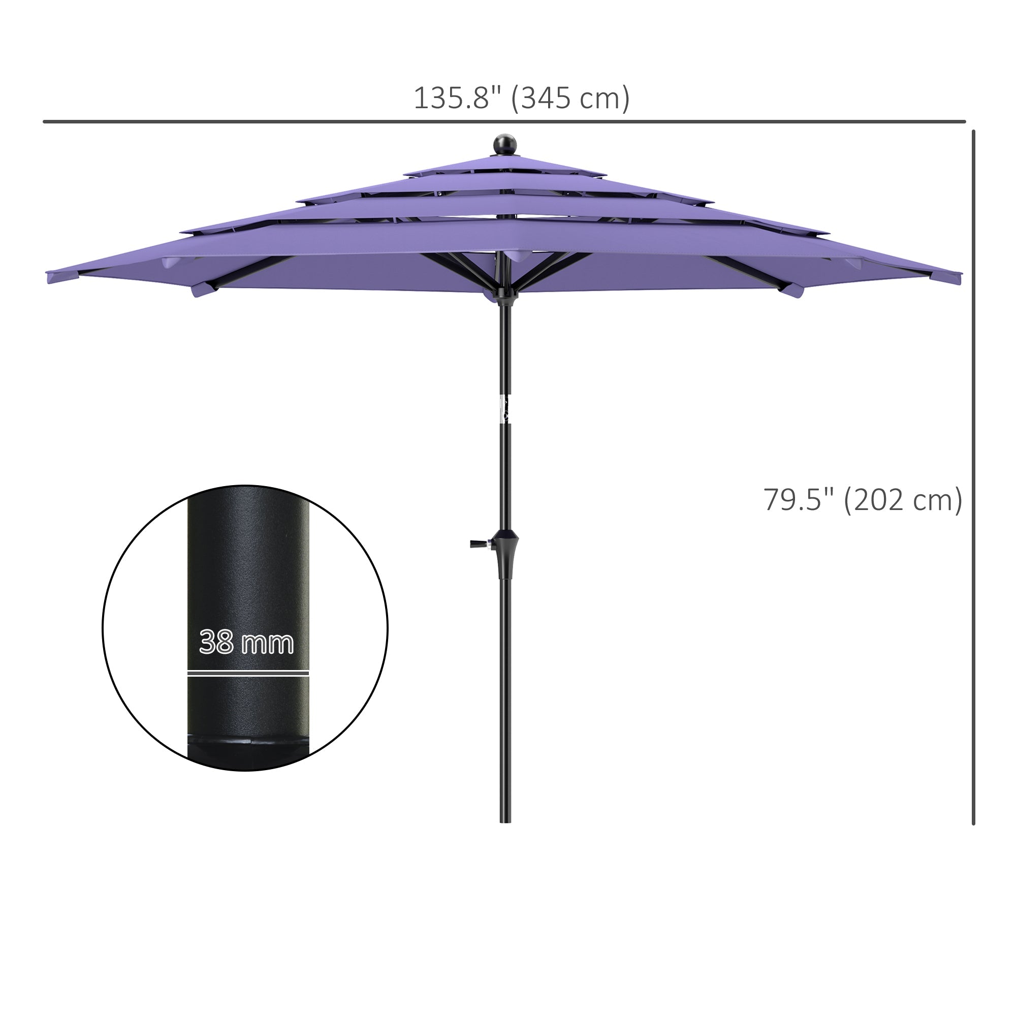 Outsunny 10.7FT Patio Umbrella with 8 Ribs, Crank, Push Button Tilt, Air Vents, for Backyard, Deck and Lawn, Purple