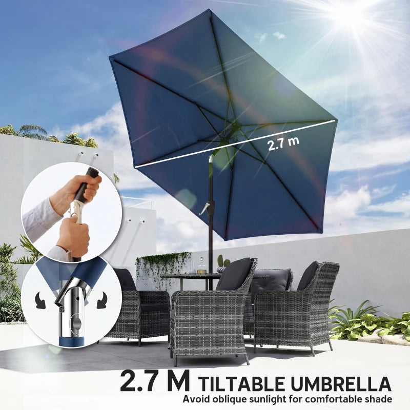 9FT Patio Umbrella, Outdoor Table Patio Umbrellith Tilt, Crank, 6 Ribs, UV Protection for Garden, Lawn, Deck, Backyard