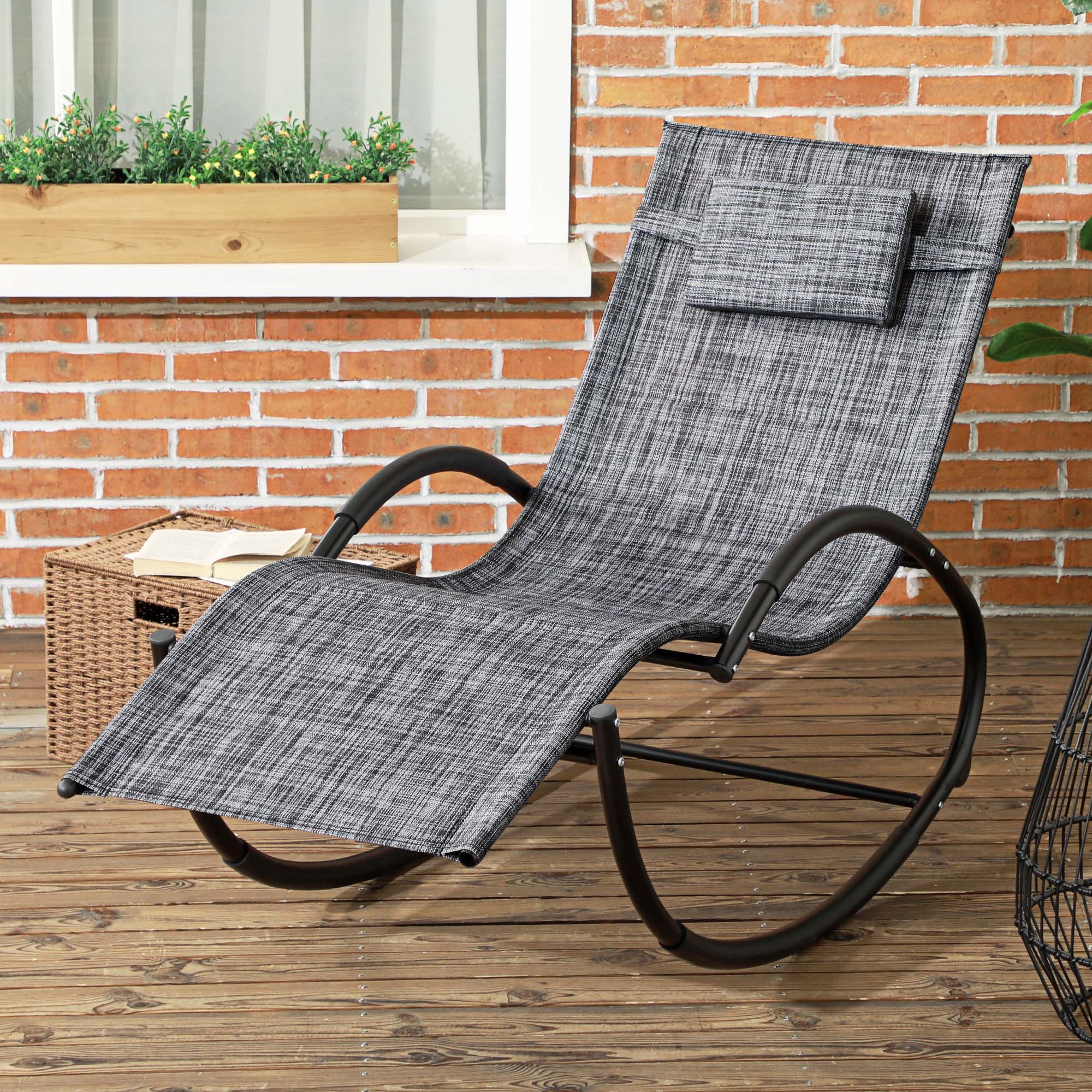 Outsunny Outdoor Rocking Chair, Patio Zero Gravity Rocker with Mesh Seat and Padded Pillow for Indoor, Garden, Grey