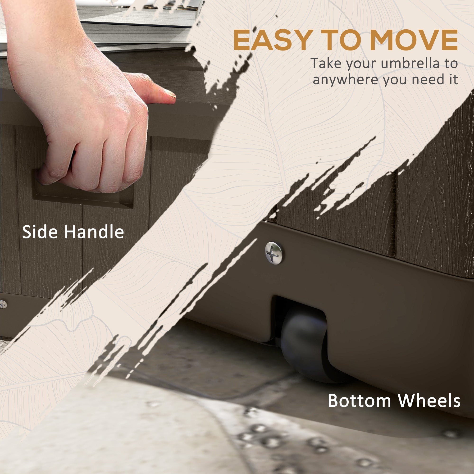 Outsunny 3-in-1 Outdoor Umbrella Base with Wheels and Handles, End Table, Flower Box Planter with Hole, 176 lbs. Capacity, Brown