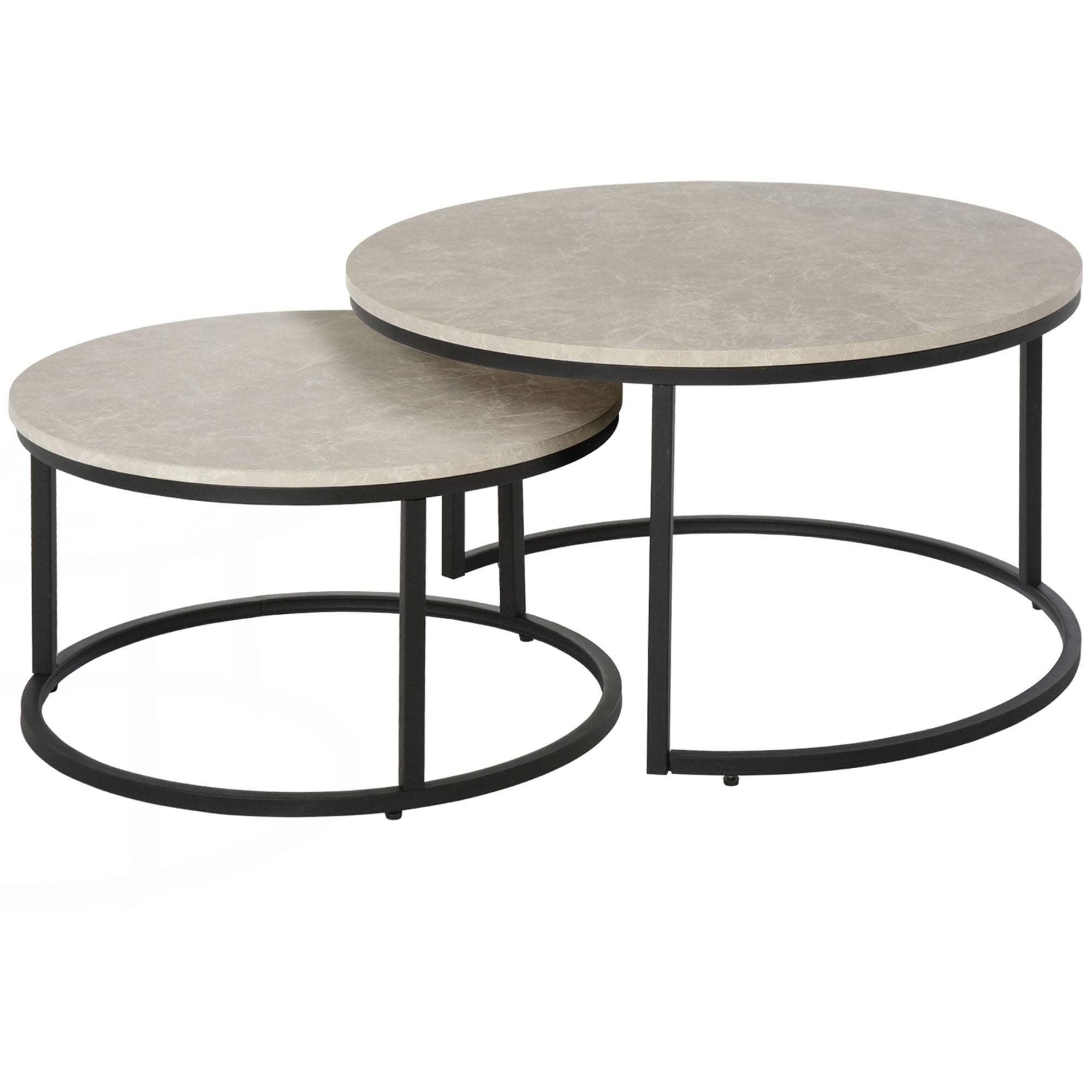 Homcom Nesting Coffee Table Set: Modern Set of 2 with Chipboard & Metal Base for Elegant Living Room