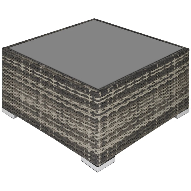 Rattan Garden Coffee Table, 25.6" Square Garden Rattan Table with Tempered Glass Top, Deep Grey