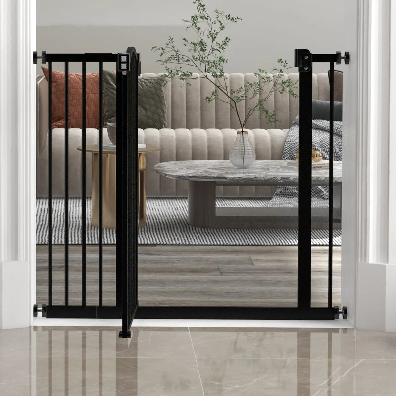 Extra Tall Dog Gate with Door, Pressure Fit, Auto Close, Double Locking for Doorways Hallways Stairs, 29"-37", Black