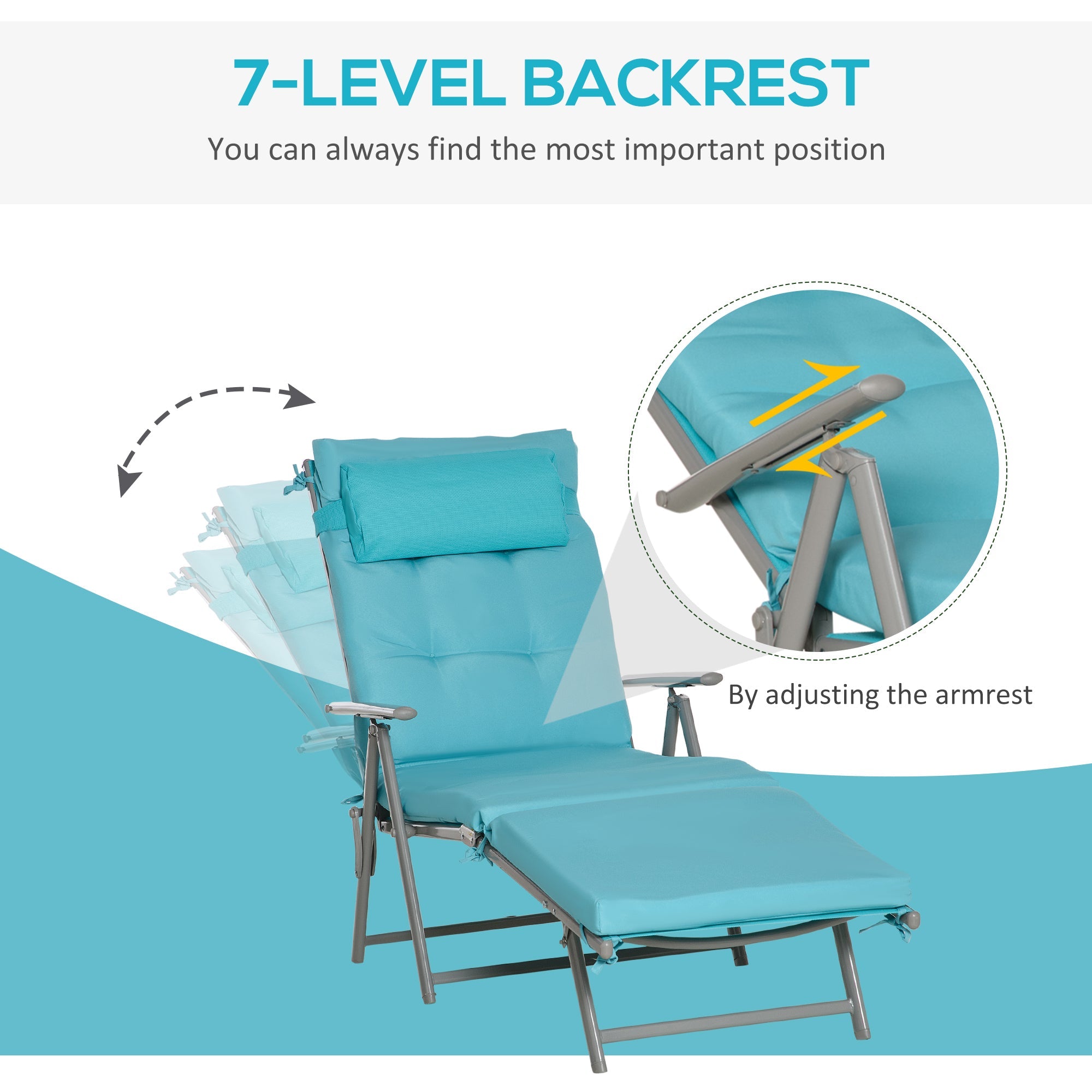 Outsunny Folding Chaise Lounge Outdoor Adjustable Recliner Chair Comfortable Blue Relaxation