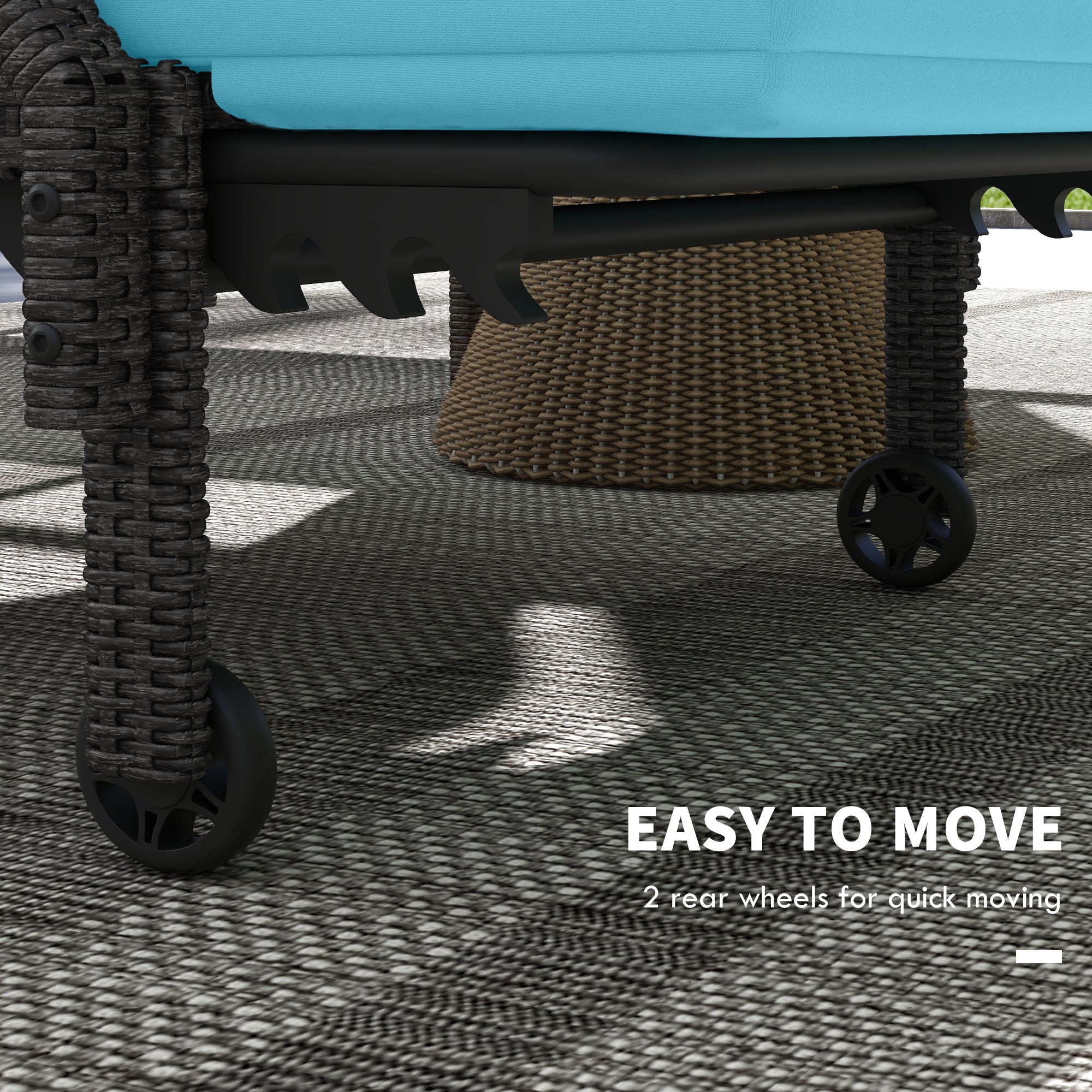 Outsunny 2 PCS PE Rattan Lounge Chairs Outdoor with Adjustable Backrest Wheels Steel Frame Recliner Sky Blue