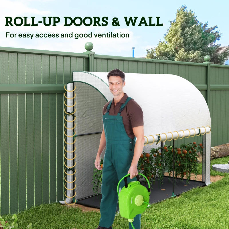 Walk-in Lean-to Greenhouse, Outdoor Gardening Green House with Zipper Roll-up Doors and Window, 7' x 3' x 5', White