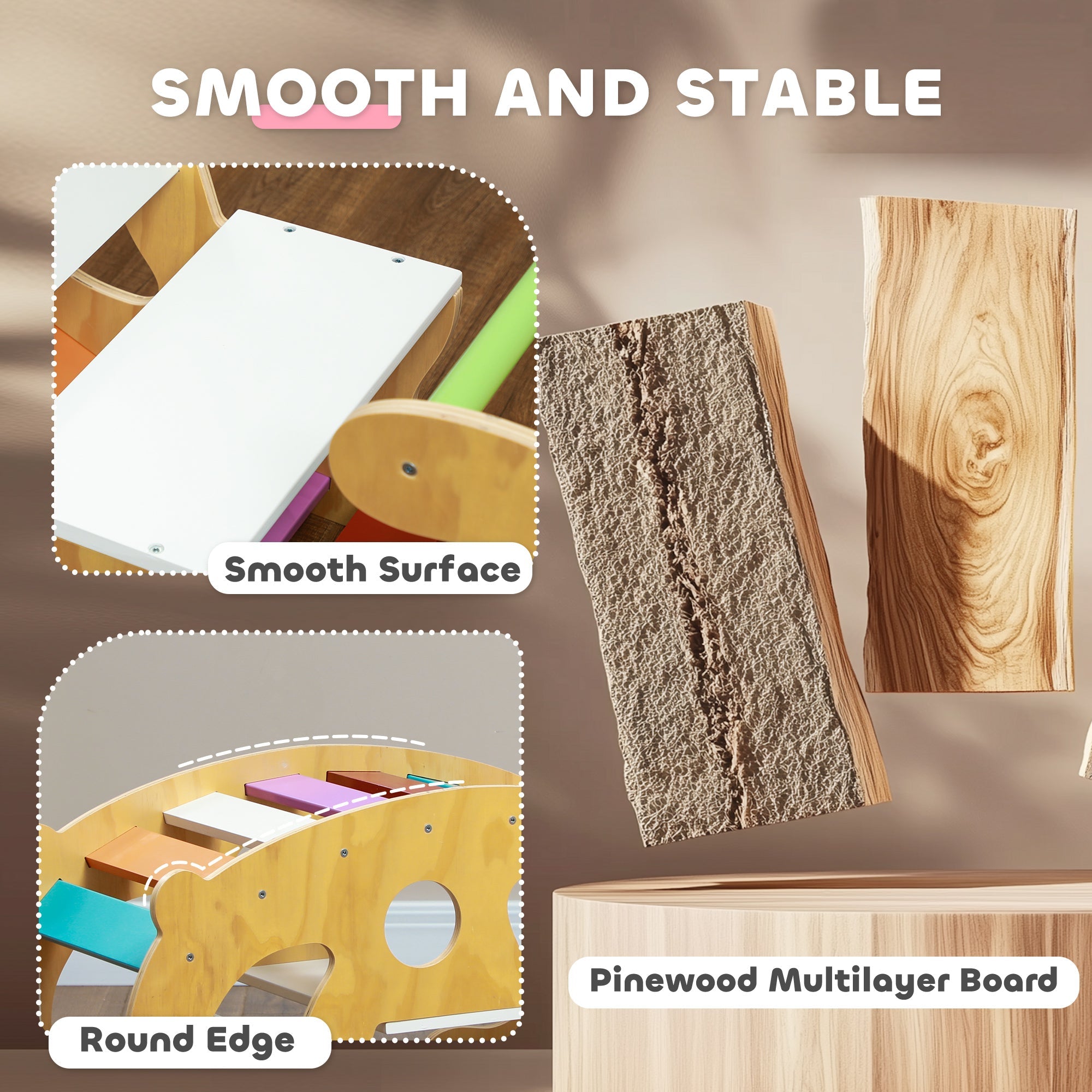 Qaba 2 in 1 Wooden Arch Ladder Baby Rocker for Toddlers 18-48 Months