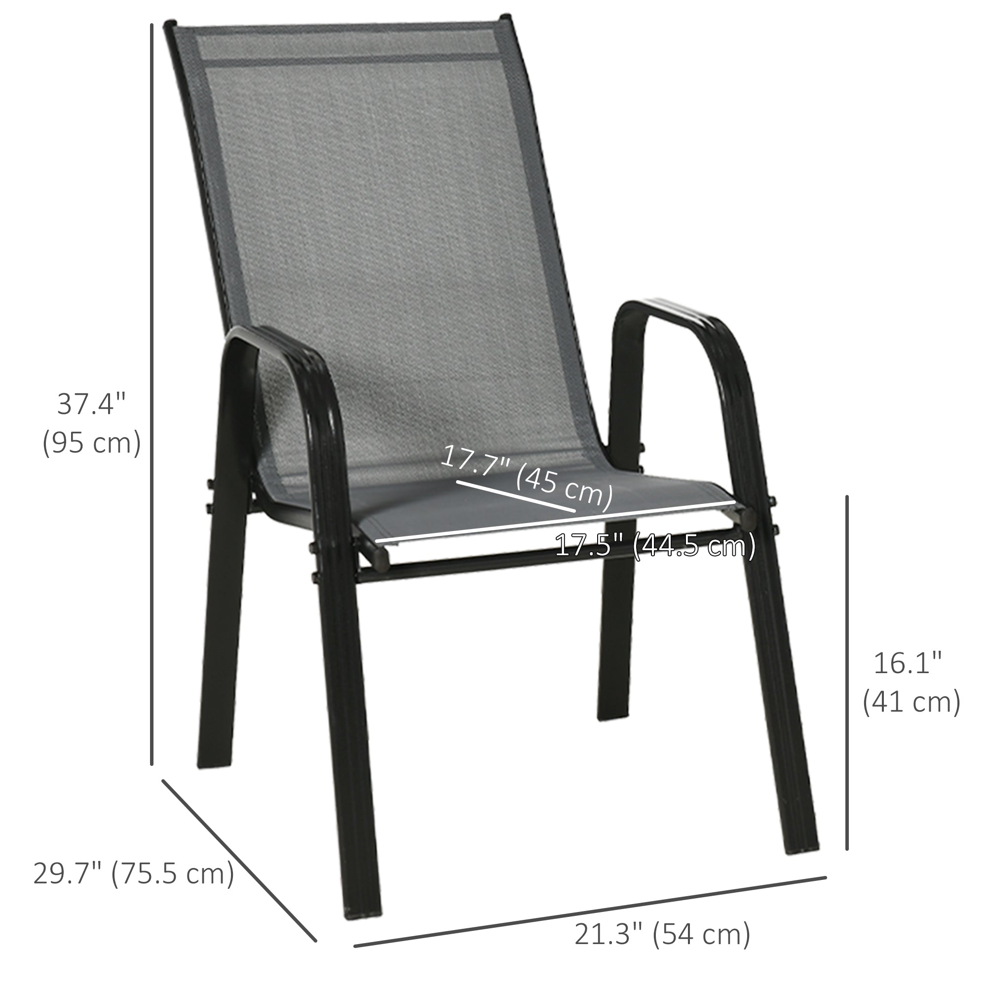Outsunny Set of 4 Outdoor Dining Chairs, Heavy Duty Stackable Patio Dining Set with Armrests for Balcony Garden, Dark Grey