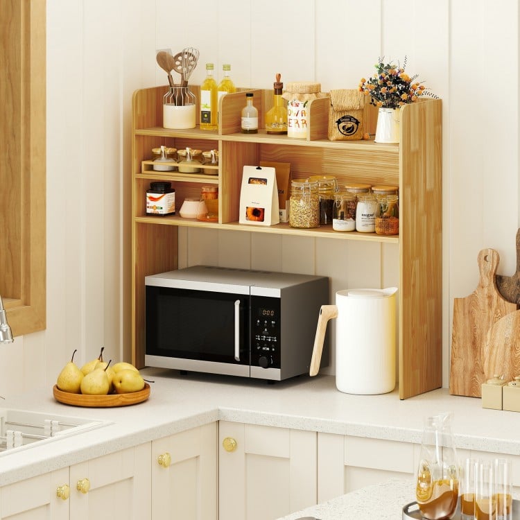 Desktop Bookshelf Countertop Storage Hutch with 6 Shelves-Beige
