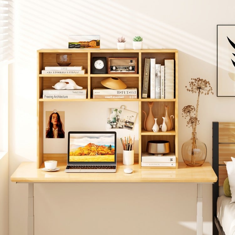 Desktop Bookshelf with 7 Open Cubbies and 3 Adjustable Shelves-Yellow