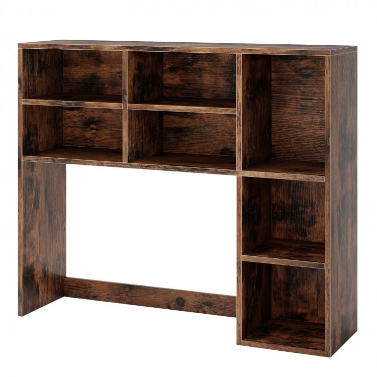 Desktop Bookshelf with 7 Open Cubbies and 3 Adjustable Shelves-Brown