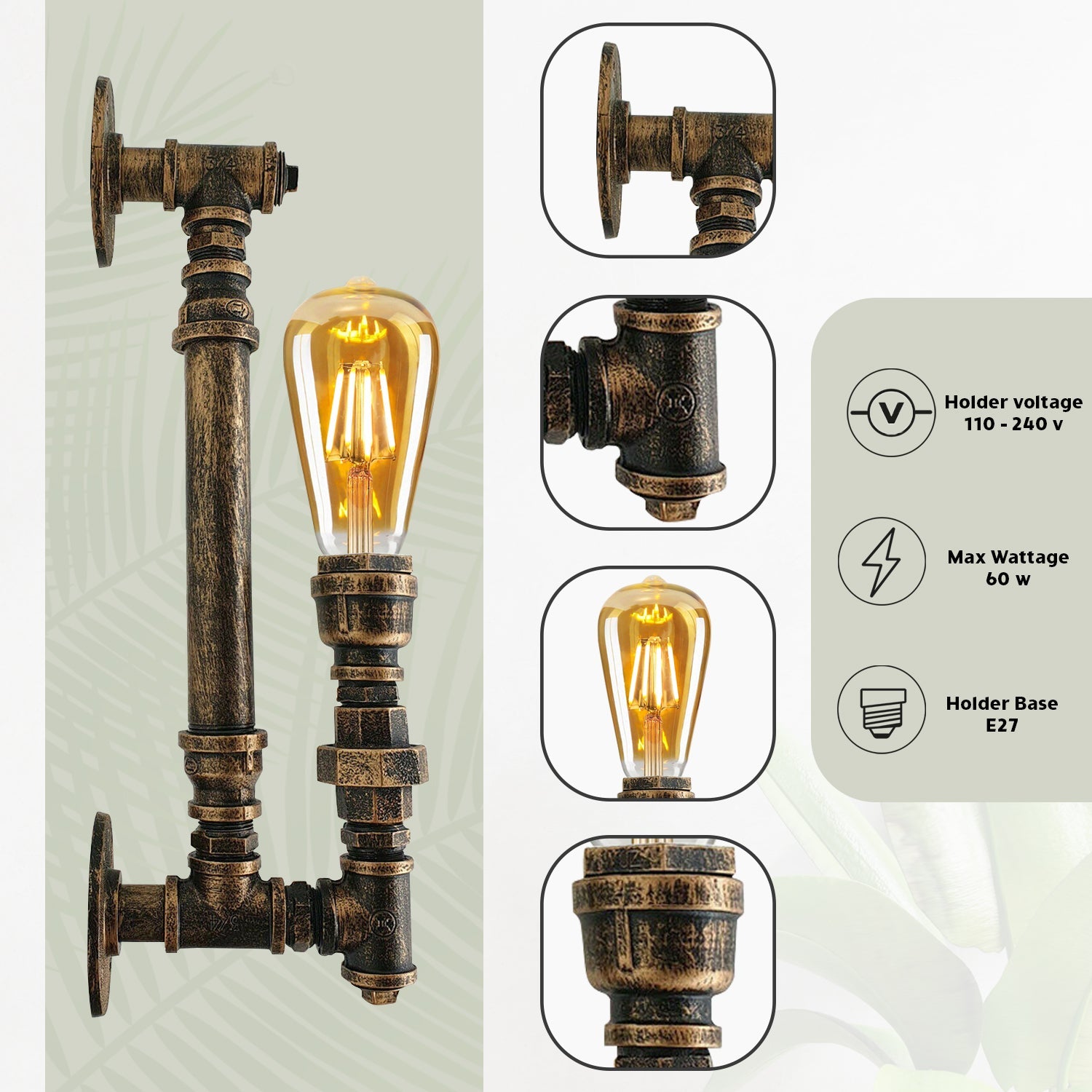 Retro Style Brushed copper Wall Sconce Light~1740