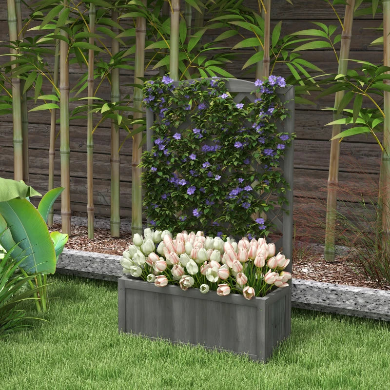 Wood Planter with Trellis for Vine Climbing, Raised Garden Bed to Grow Vegetables for Backyard, 28" x 11" x 46", Grey