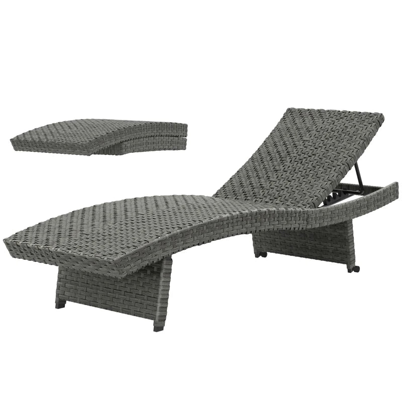 Patio Lounger, Folding Wicker Outdoor Chaise Lounge with 4-Level Adjustable Backrest, Grey