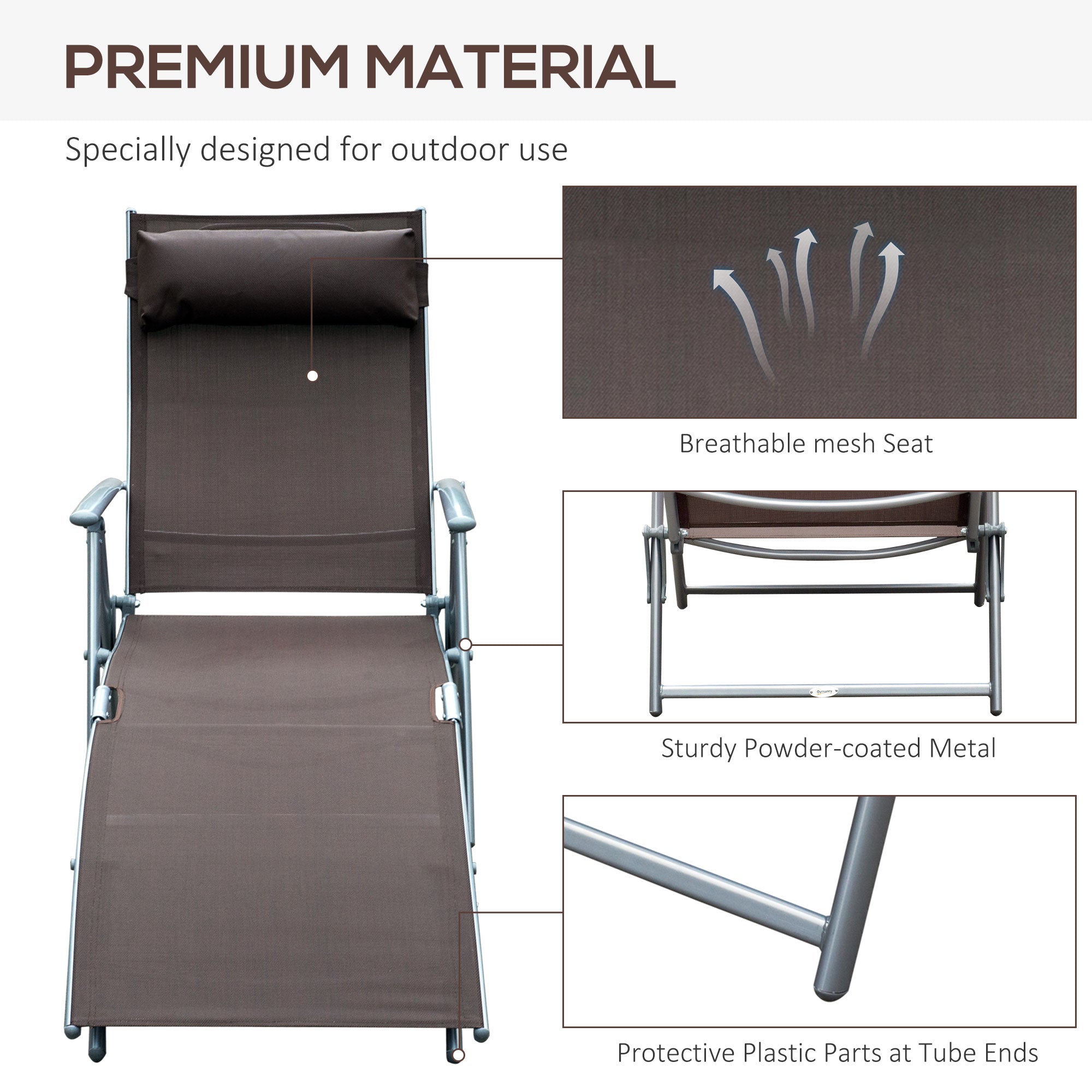 Outsunny Reclining Retreat: Adjustable Tri-Fold Patio Chaise Lounge Chair, Outdoor Garden Sun Lounger in Brown